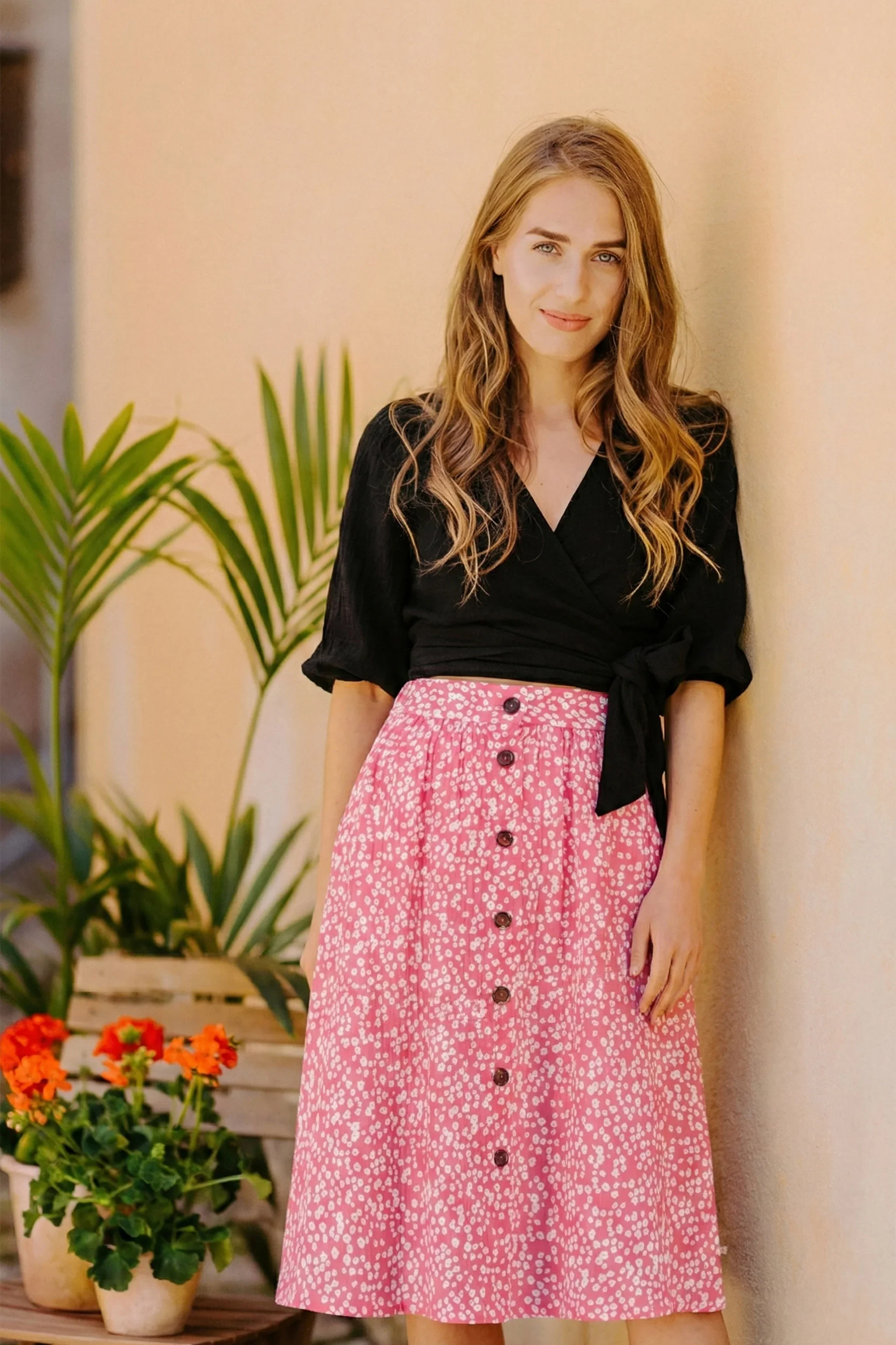 Button Skirt, Flora Pink - Image 2