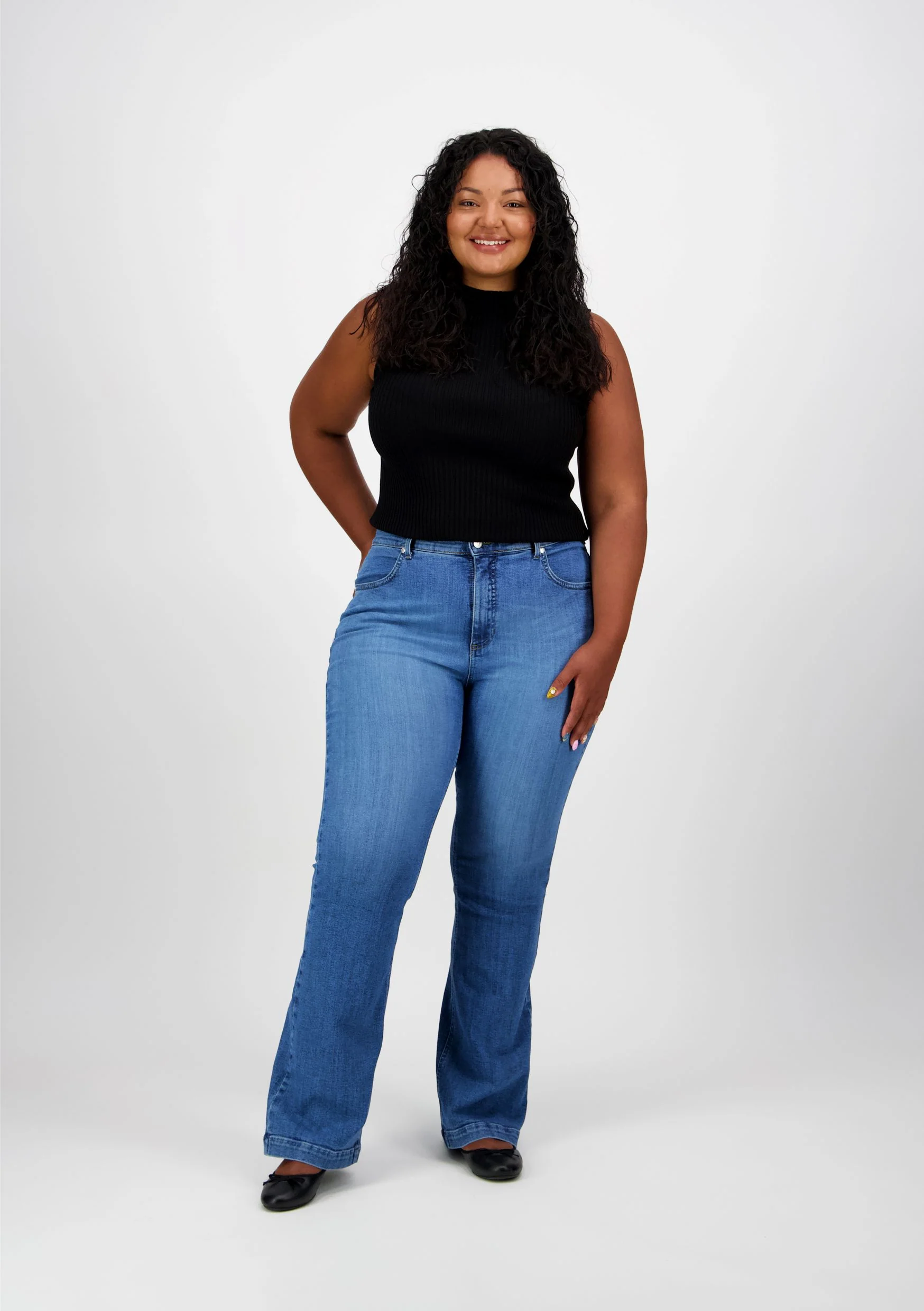 Caramel Flare Farkut, Curvy Fit Bootcut, Sininen - Image 5