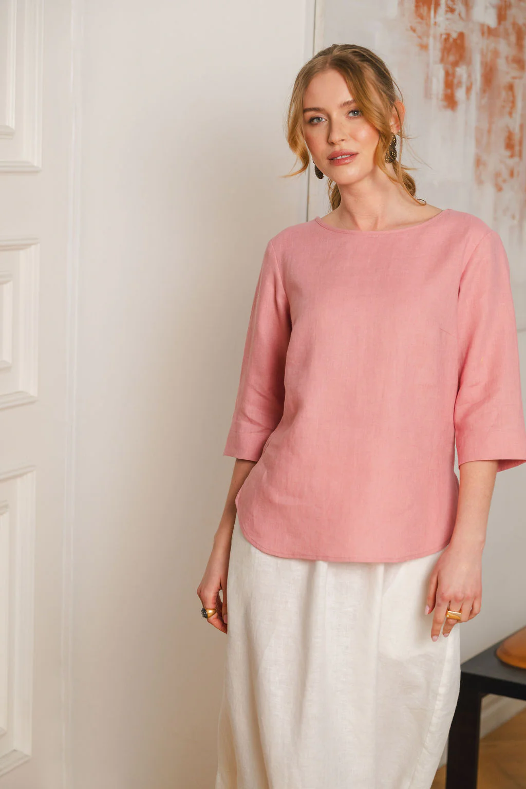 Classic Linen Blouse, Powder Pink