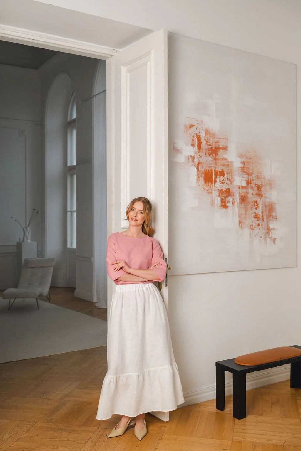 Classic Linen Blouse, Powder Pink - Image 3
