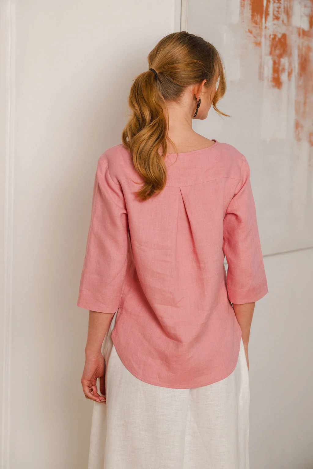 Classic Linen Blouse, Powder Pink - Image 4