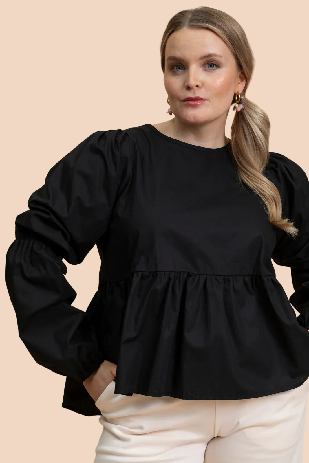 Double Puff Blouse, Black