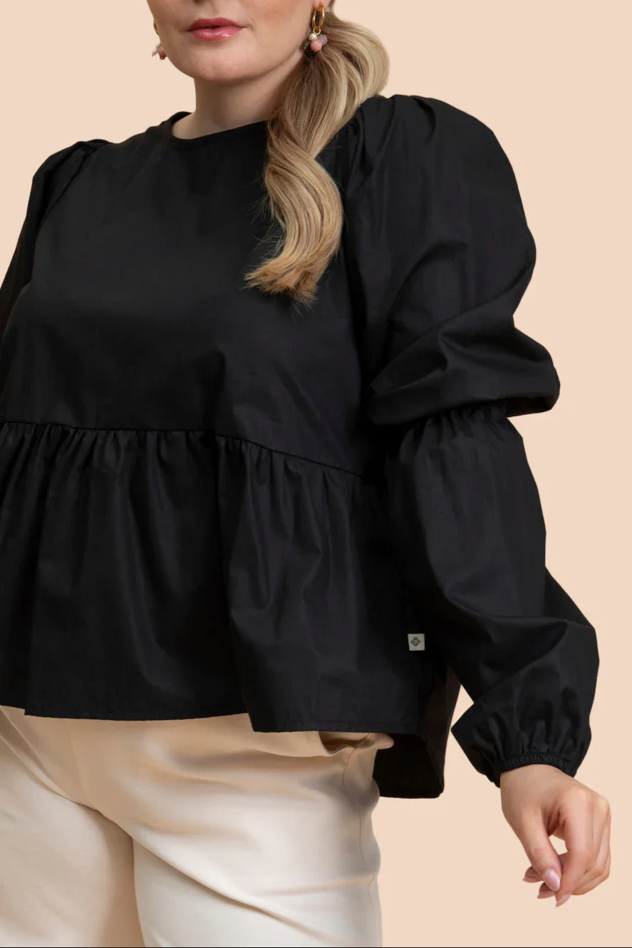 Double Puff Blouse, Black - Image 3