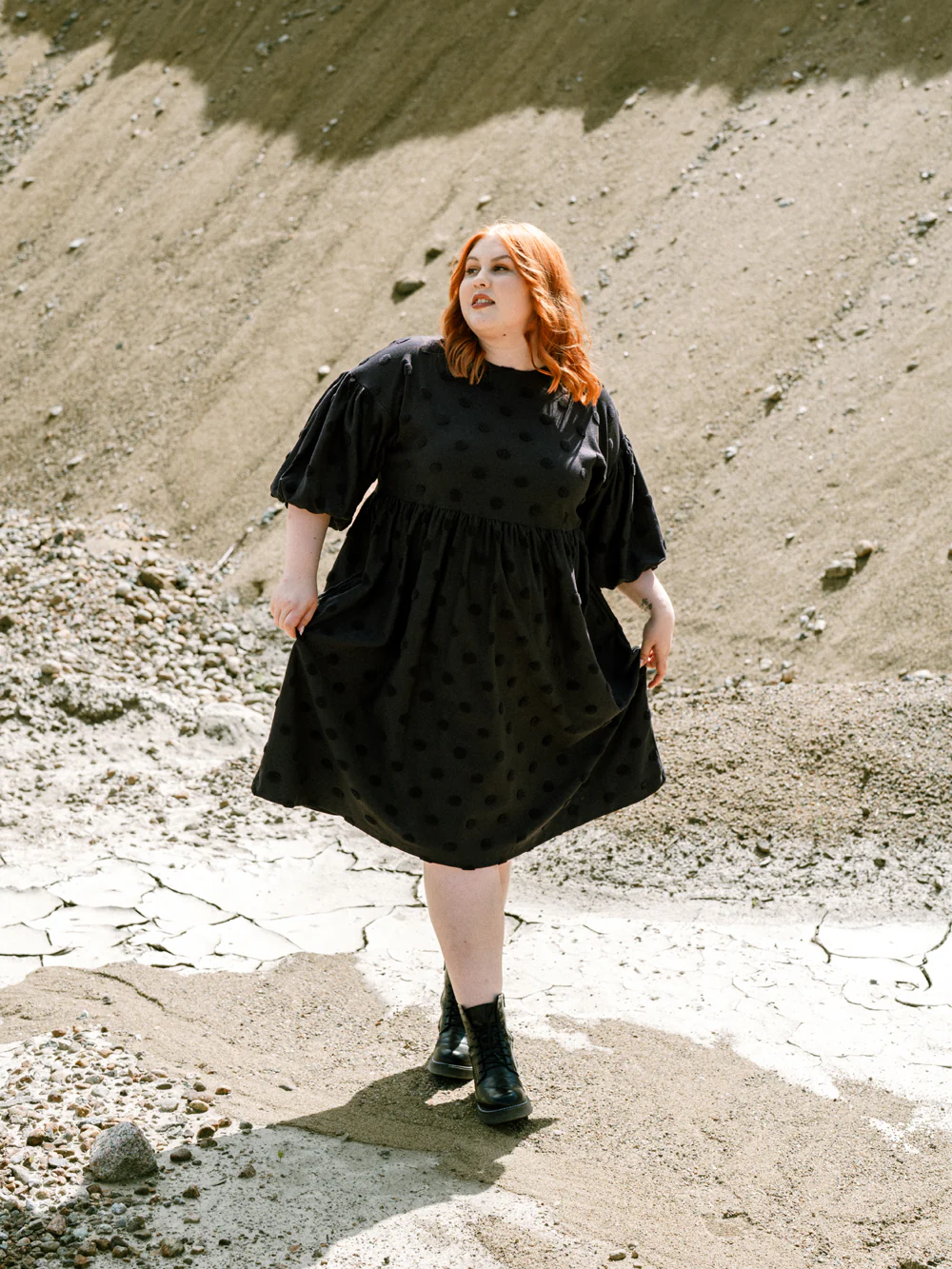 Elena Dress, Black Big Dot