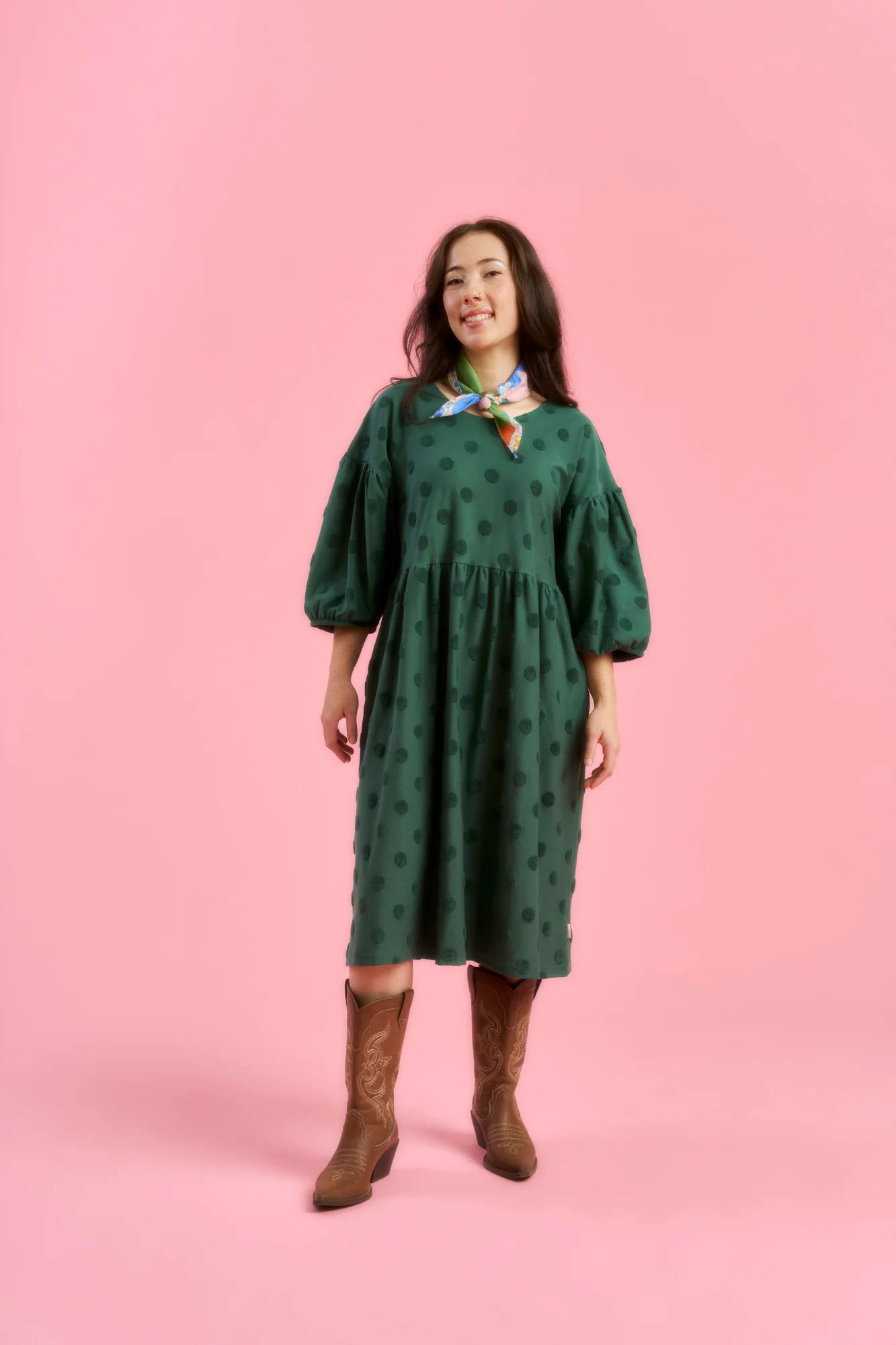 Elena Dress, Soft Green Big Dot