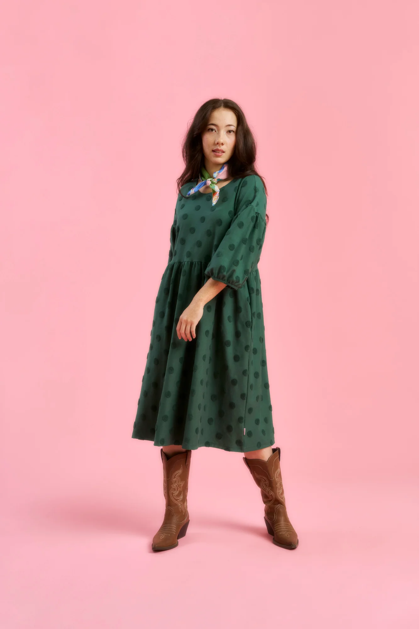 Elena Dress, Soft Green Big Dot - Image 3