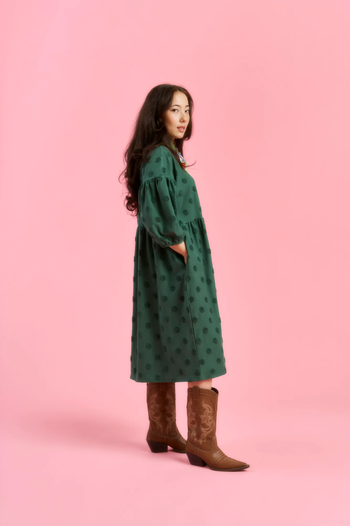 Elena Dress, Soft Green Big Dot - Image 4