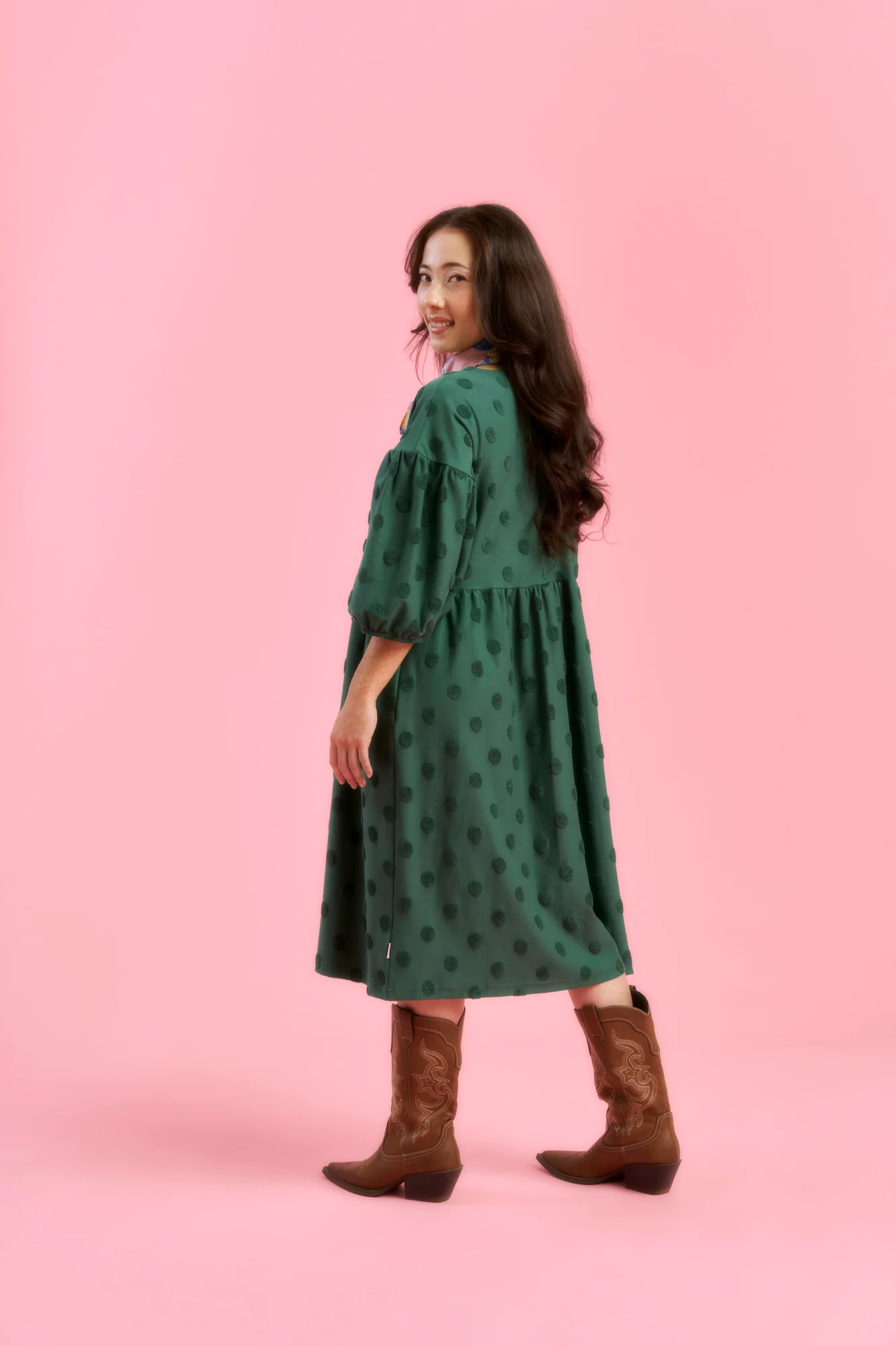 Elena Dress, Soft Green Big Dot - Image 5