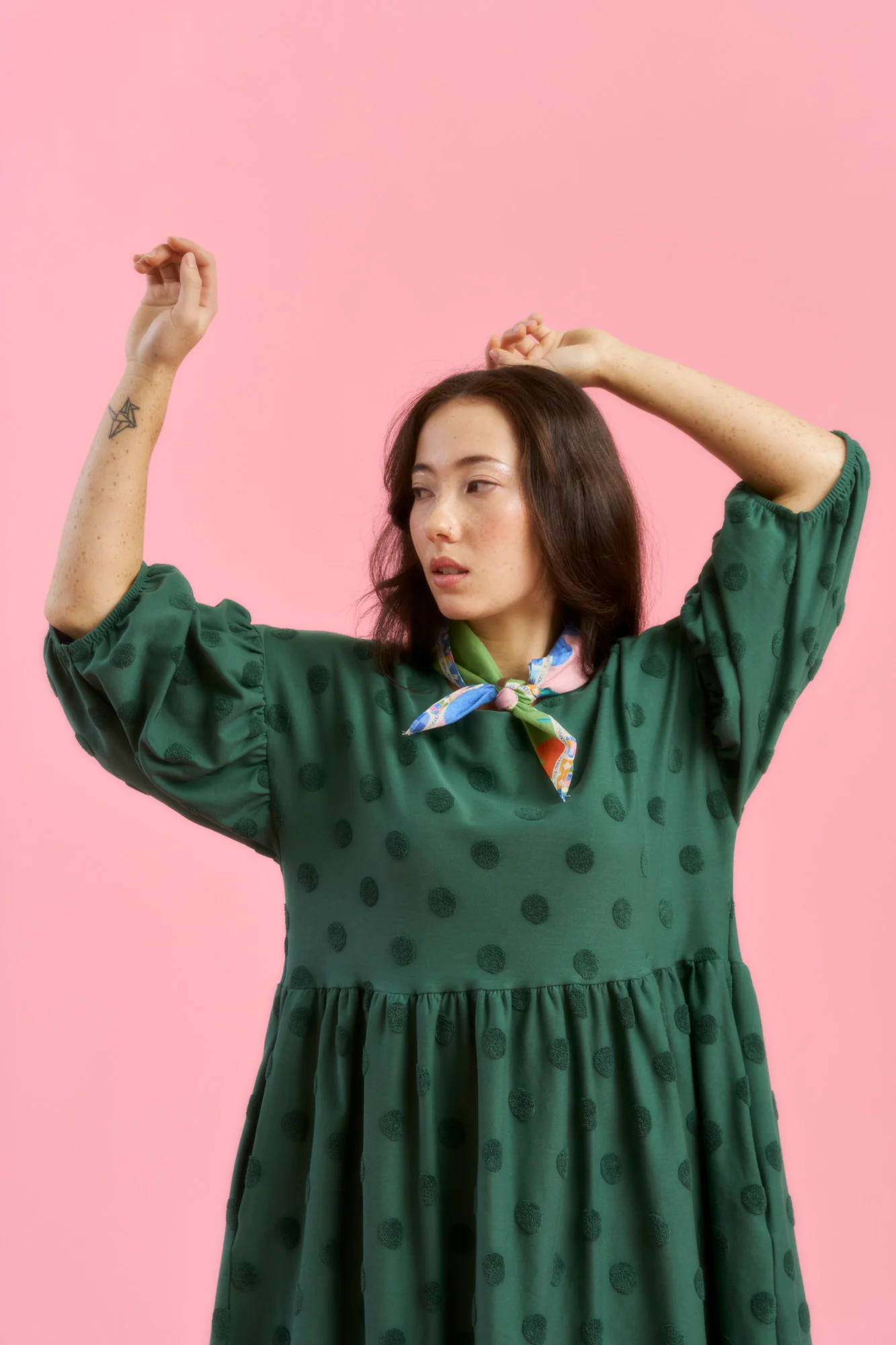 Elena Dress, Soft Green Big Dot - Image 6