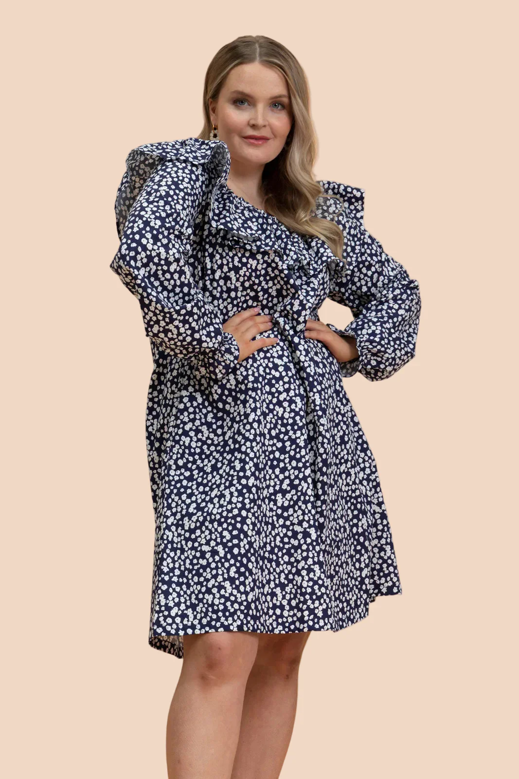 Frilly Dress, Flora Navy - Image 2