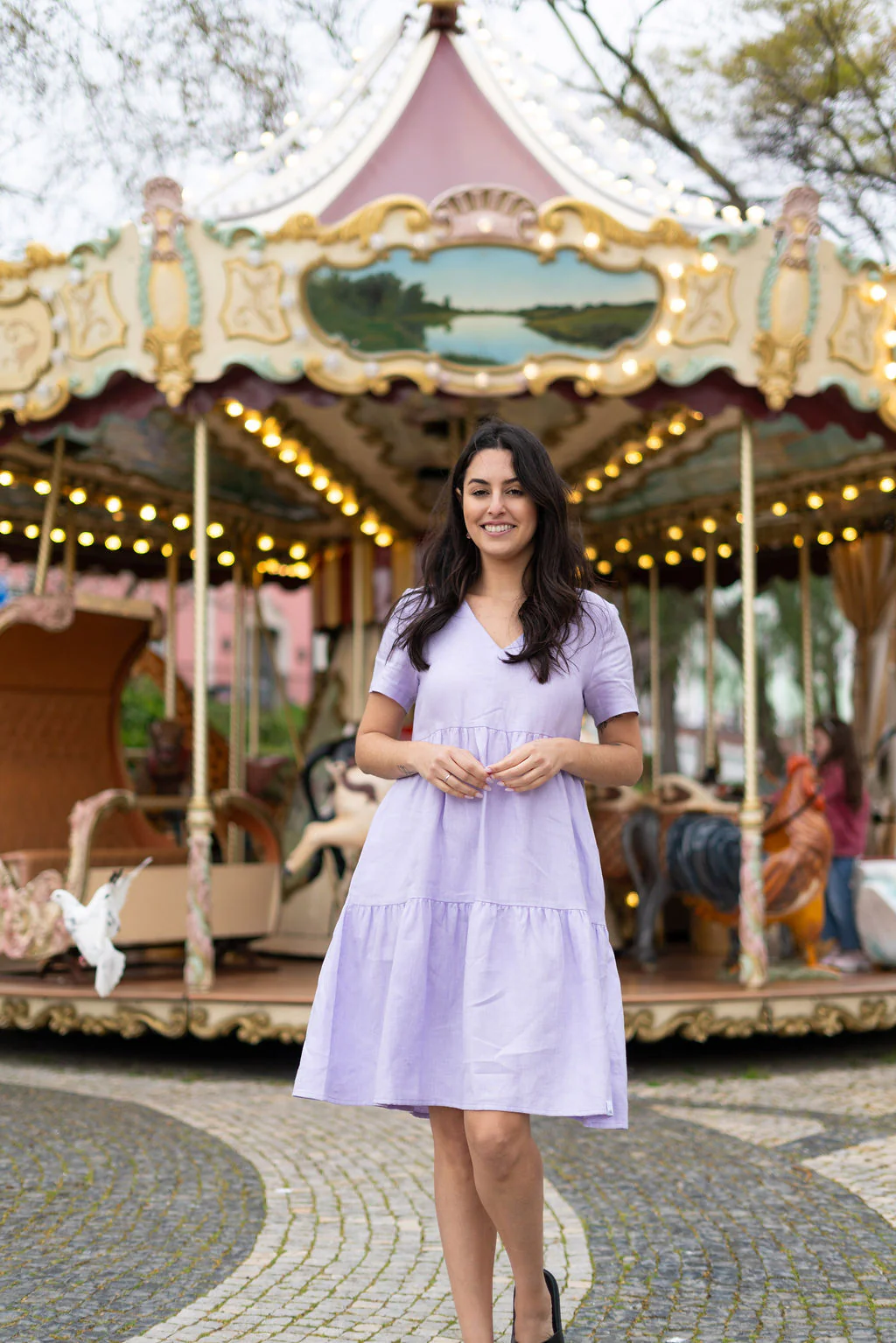 Layered Linen Dress, Lupine - Image 2