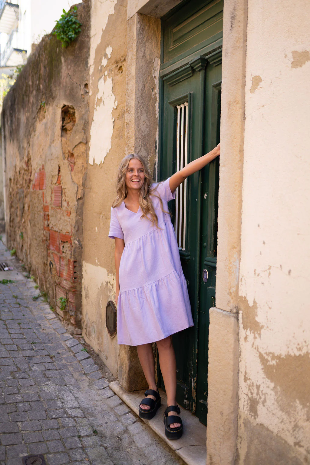 Layered Linen Dress, Lupine - Image 3