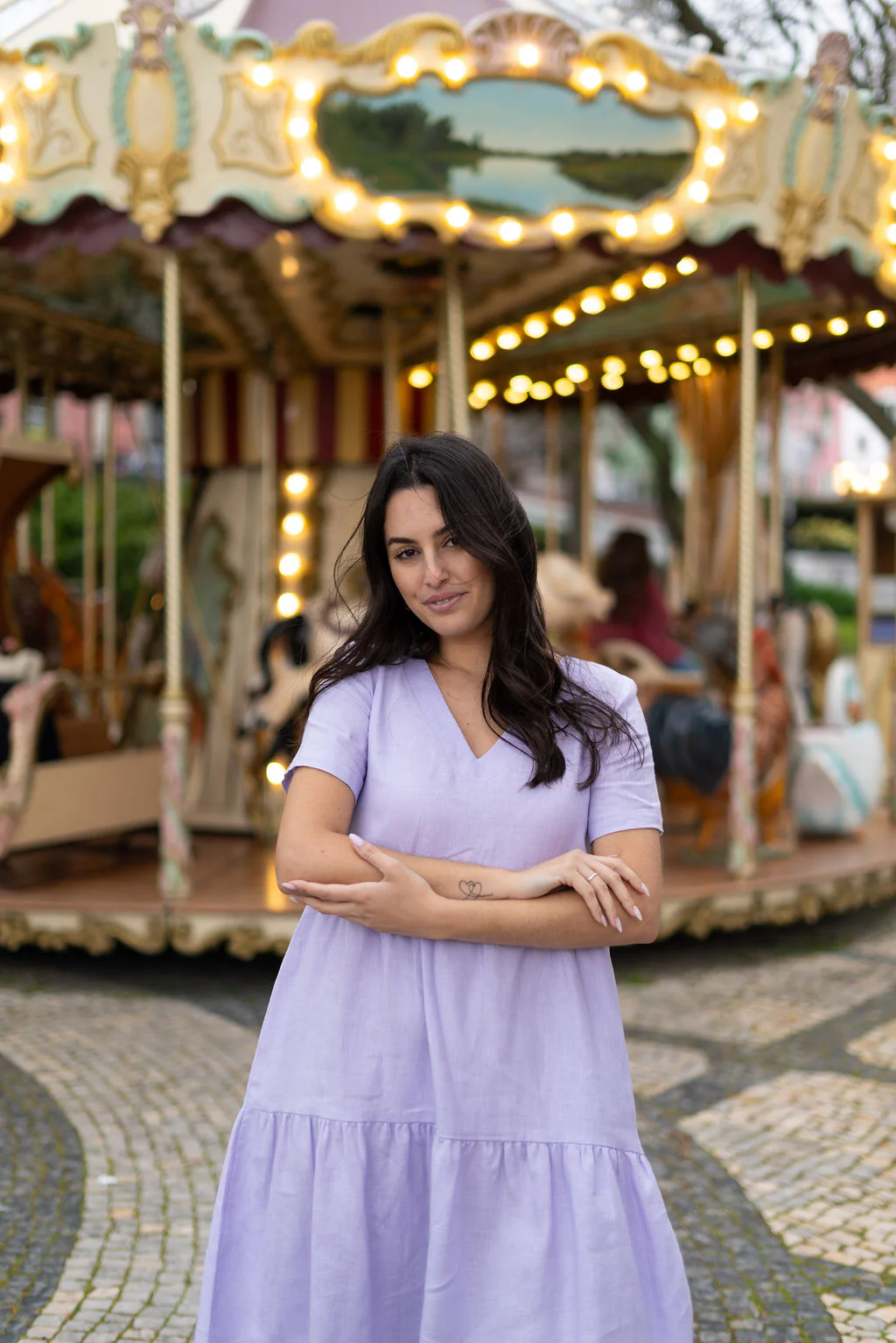 Layered Linen Dress, Lupine - Image 4