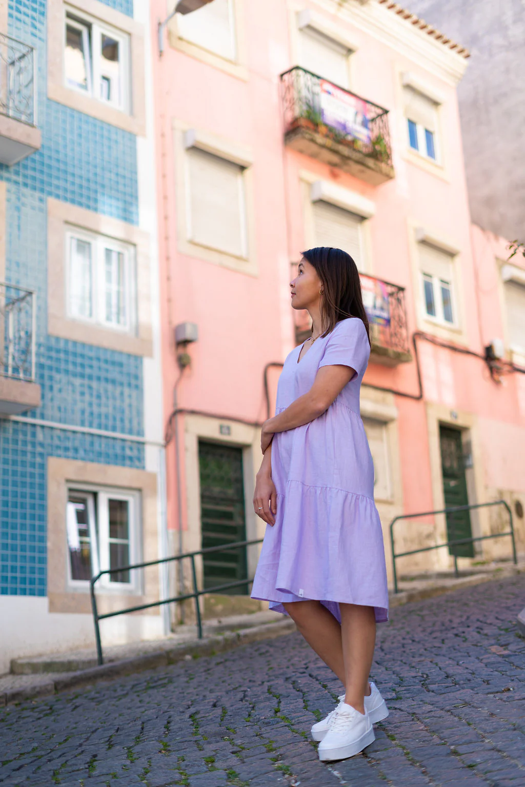 Layered Linen Dress, Lupine - Image 5