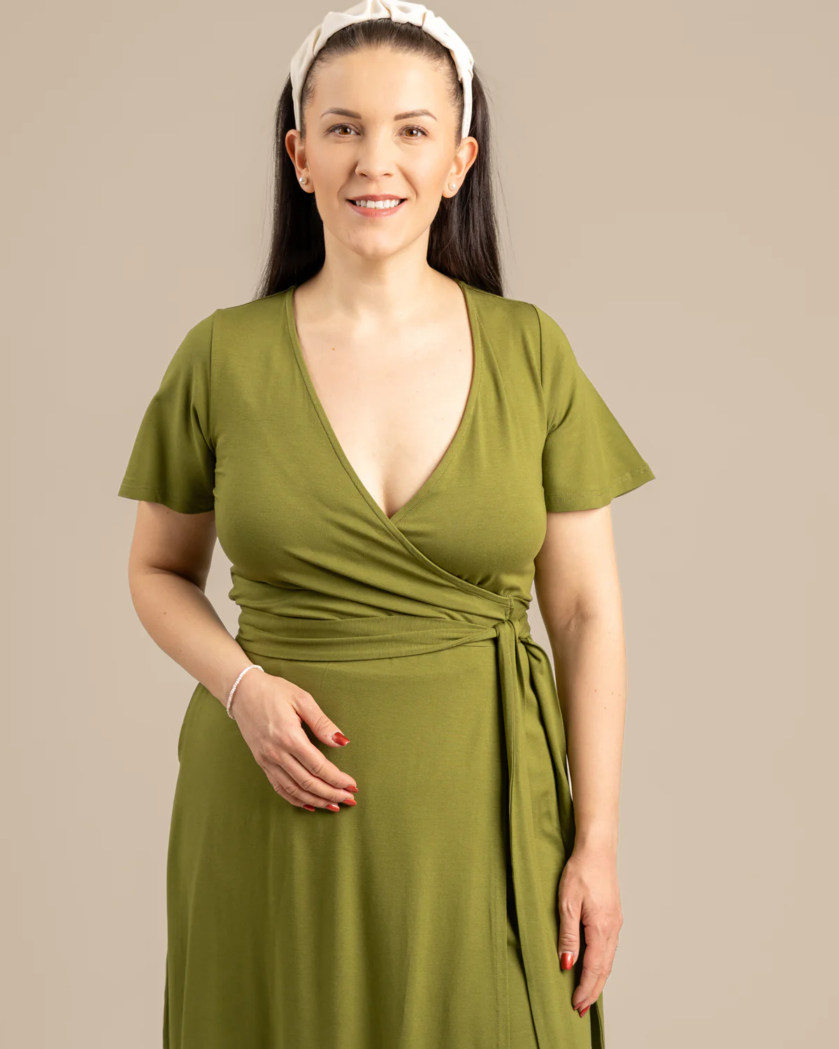 Lyhythihainen Kietaisumekko, Sammal - Image 4