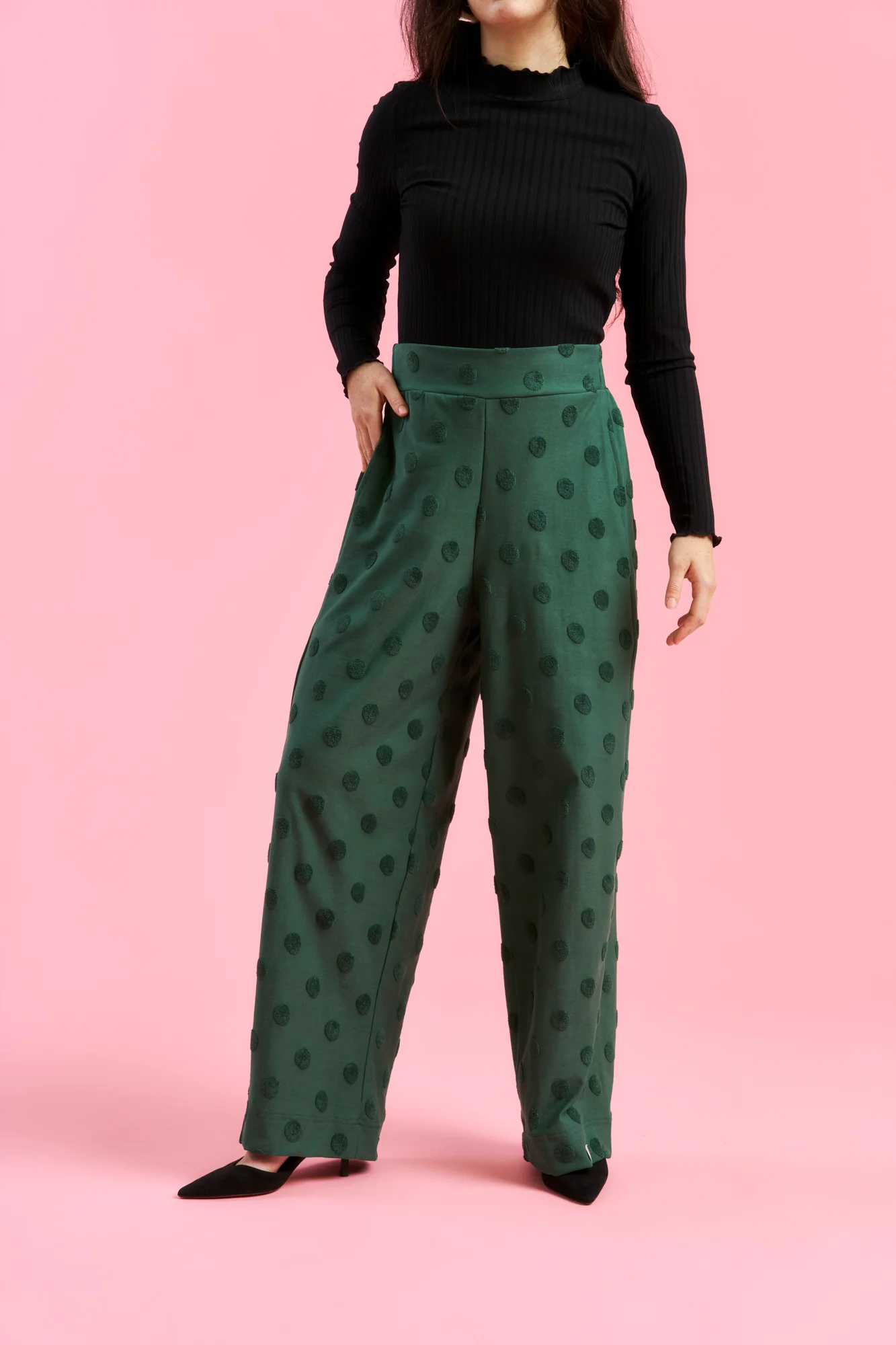Madeline Pants, Soft Green Big Dot