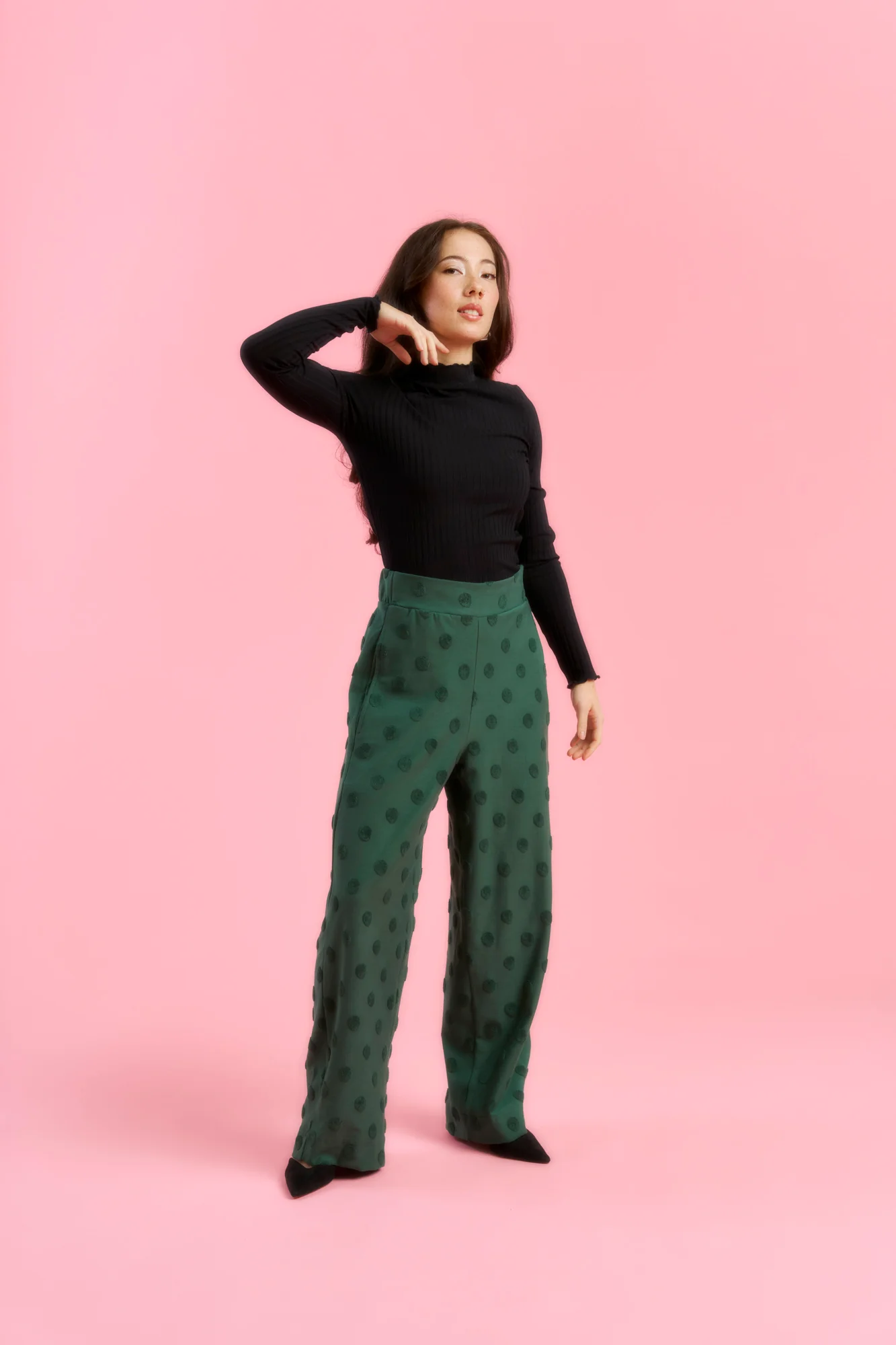 Madeline Pants, Soft Green Big Dot - Image 3