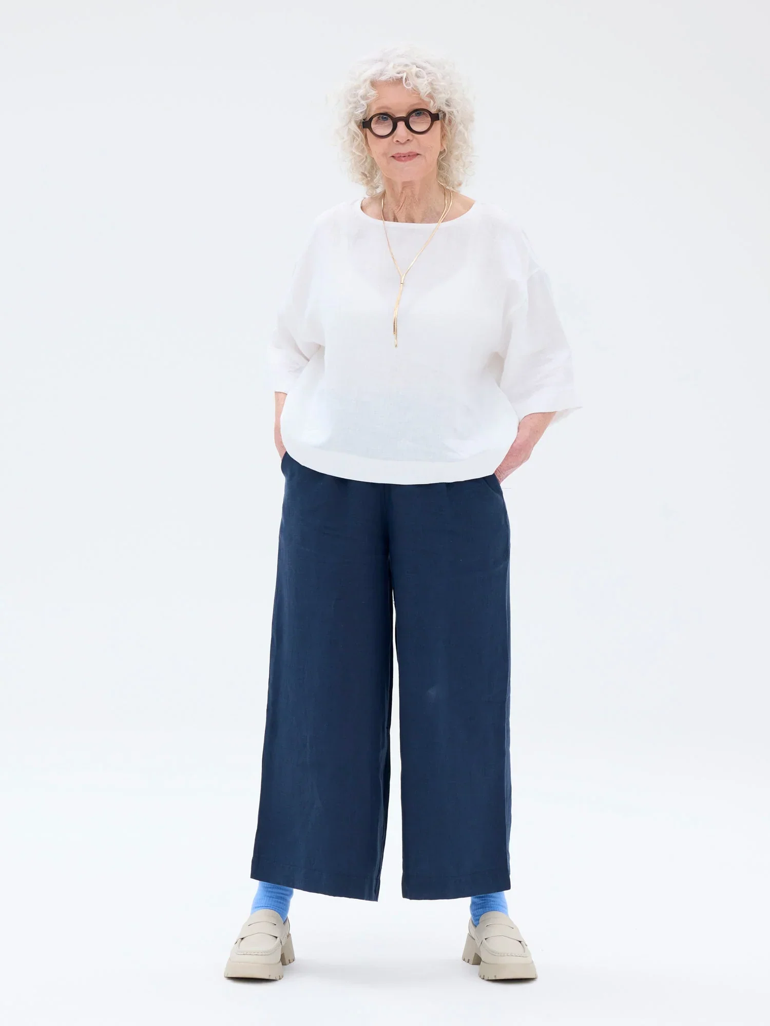 Minttu Pellavahousut, Tummansininen - Image 5
