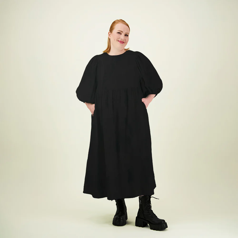 Puff Sleeve Midi Dress, Licorice