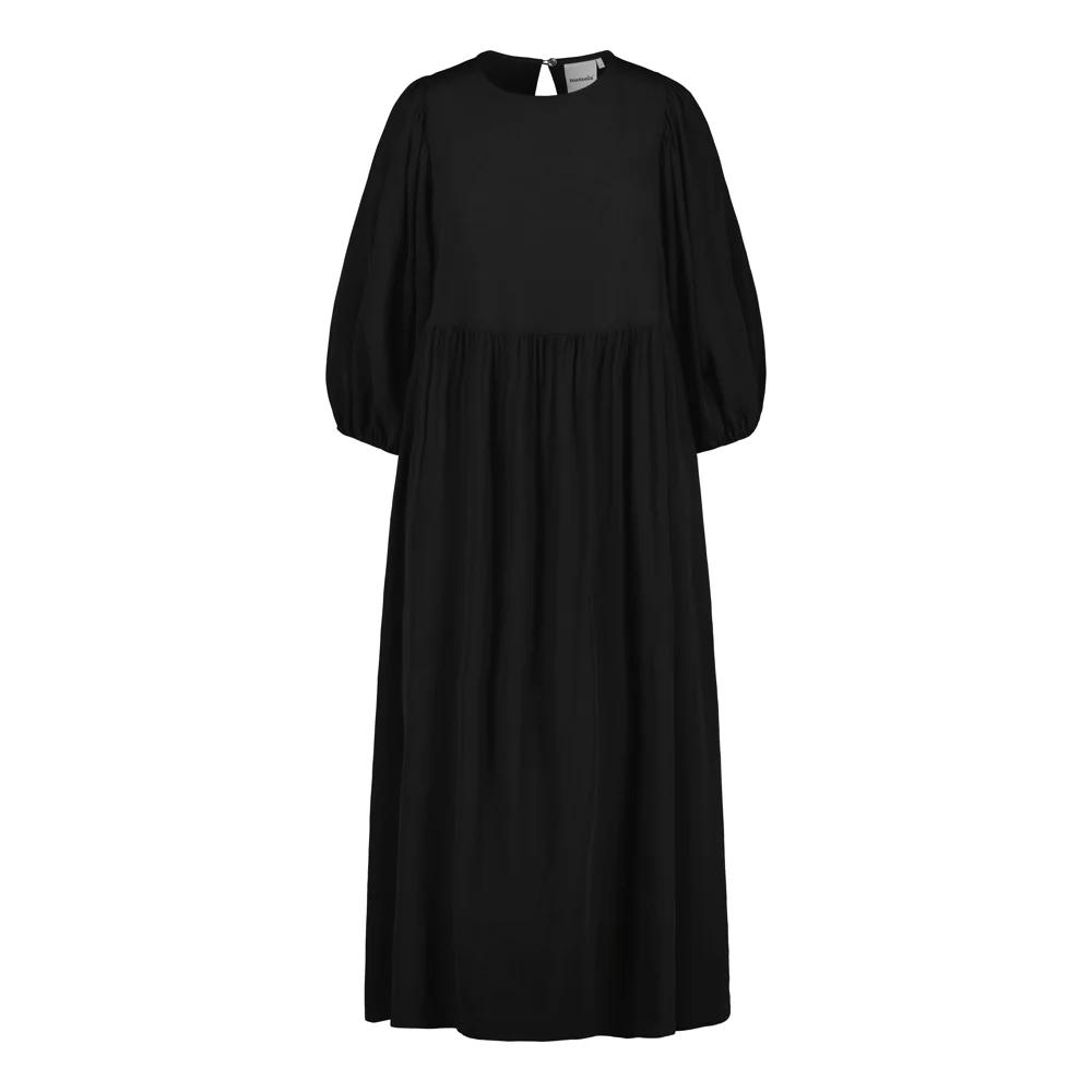 Puff Sleeve Midi Dress, Licorice - Image 2
