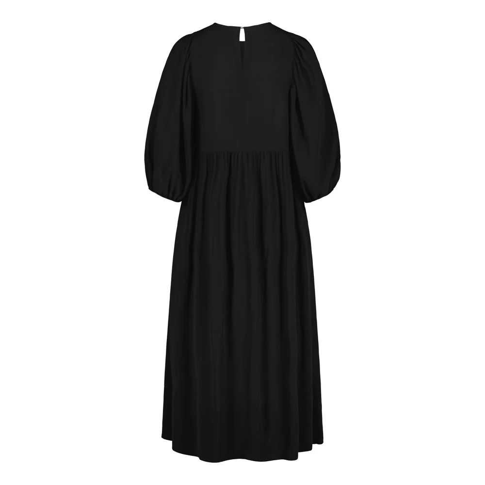 Puff Sleeve Midi Dress, Licorice - Image 3