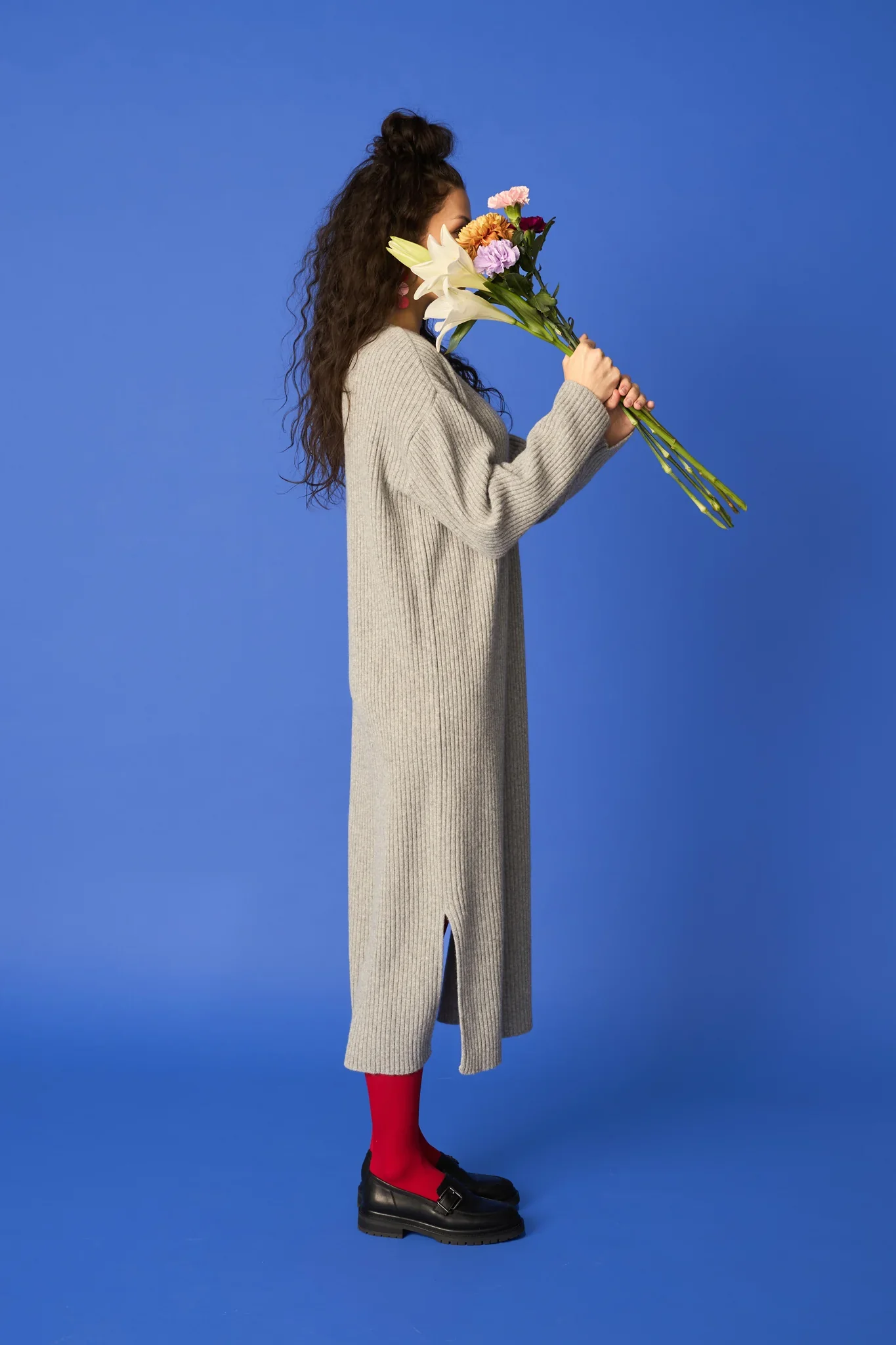 Rib Knit Dress, Melange Grey - Image 3
