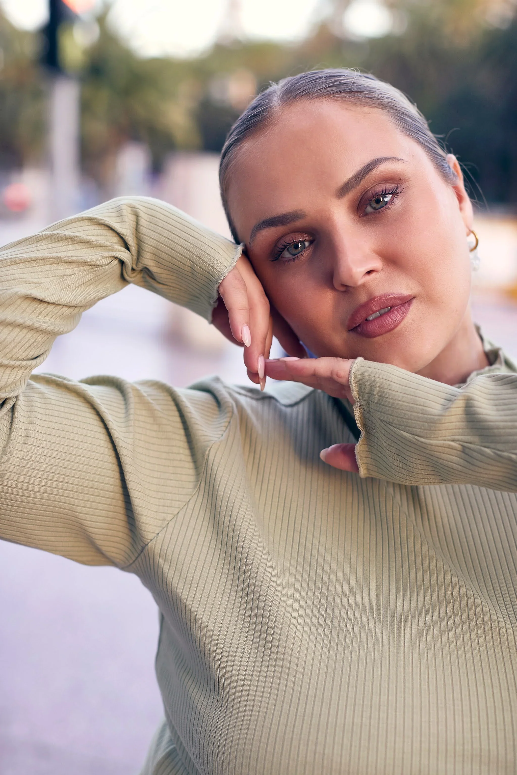 Rib Turtleneck, Light Khaki - Image 3