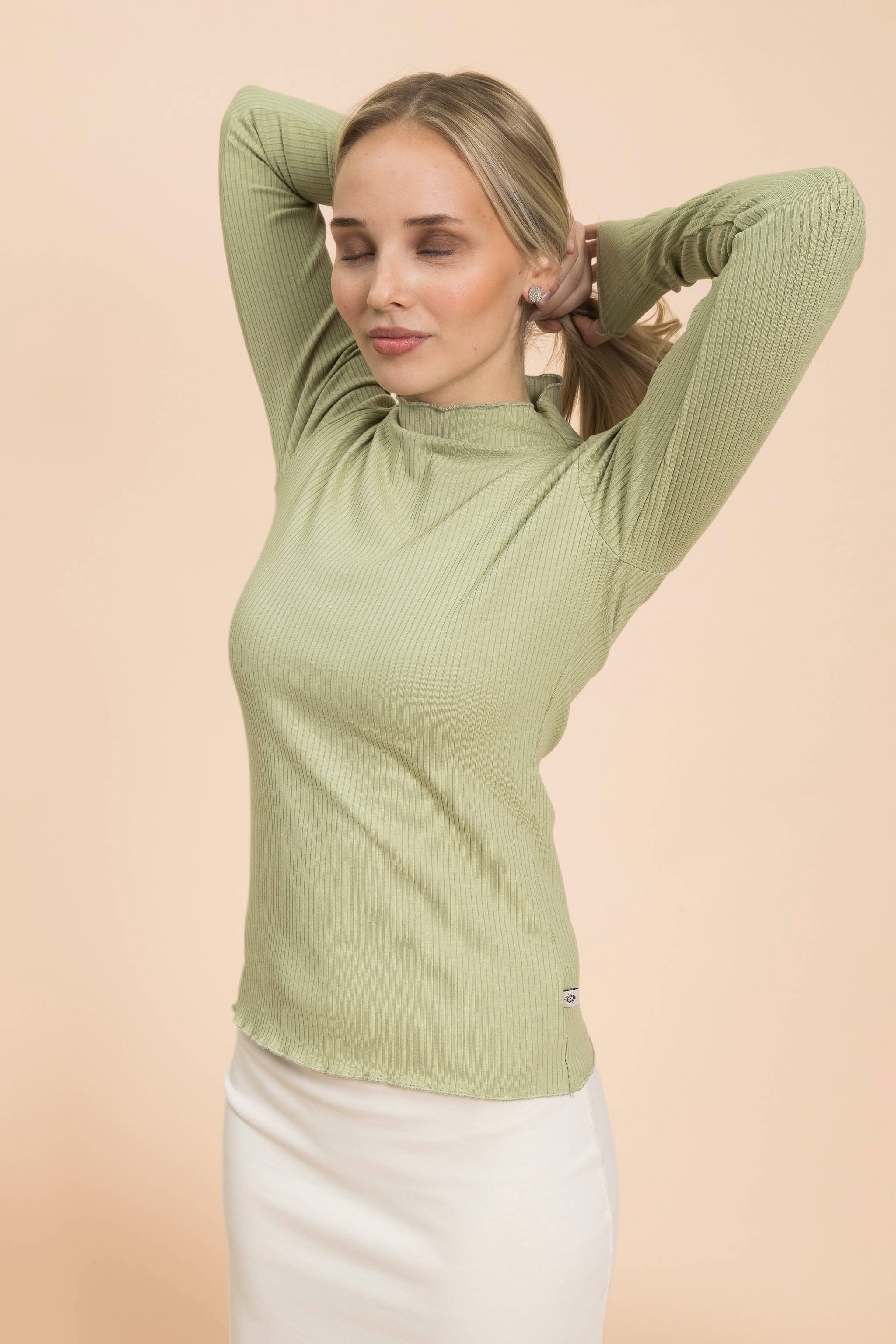 Rib Turtleneck, Light Khaki - Image 9