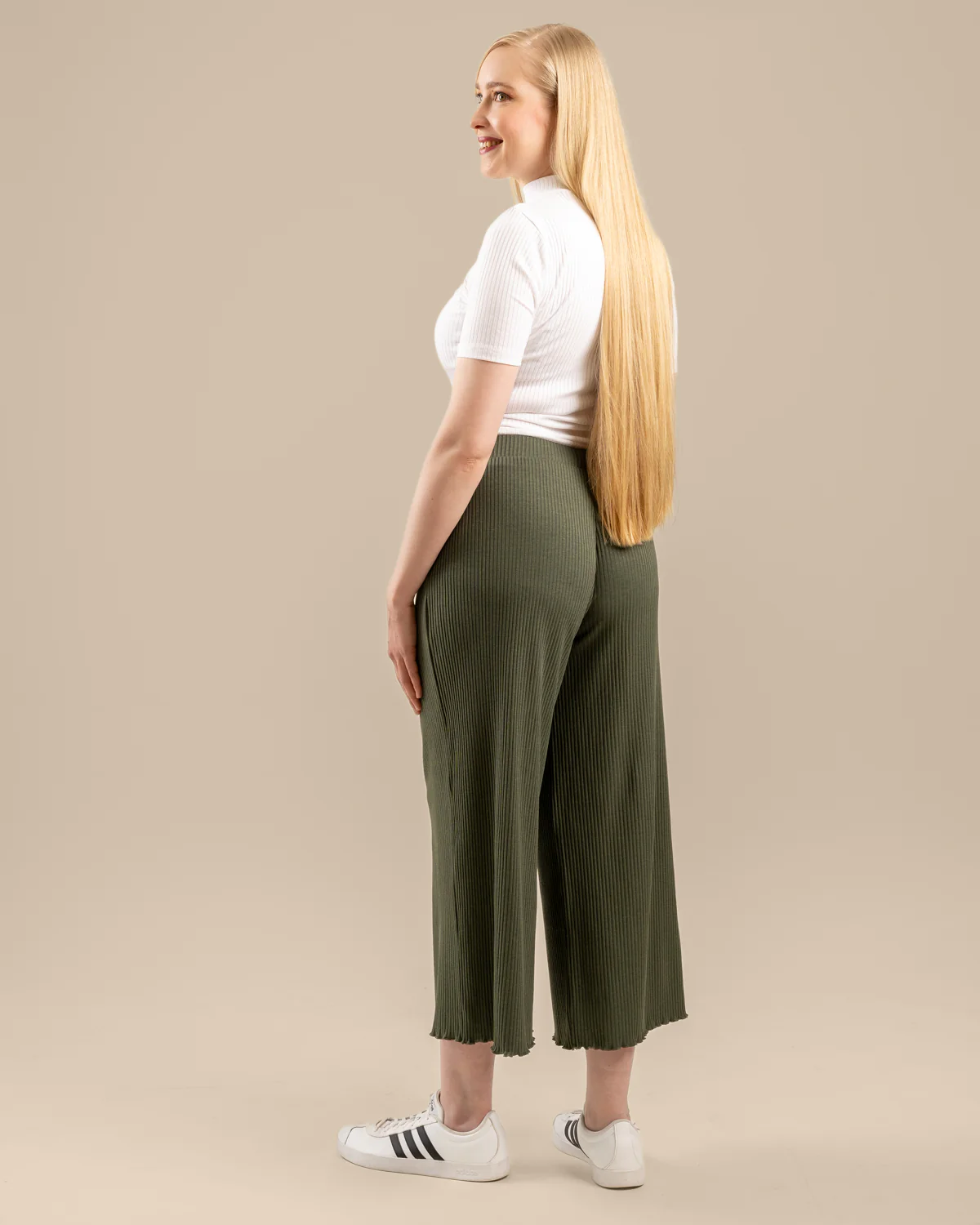 Ribbi Culottes Pitkä, Khaki - Image 2