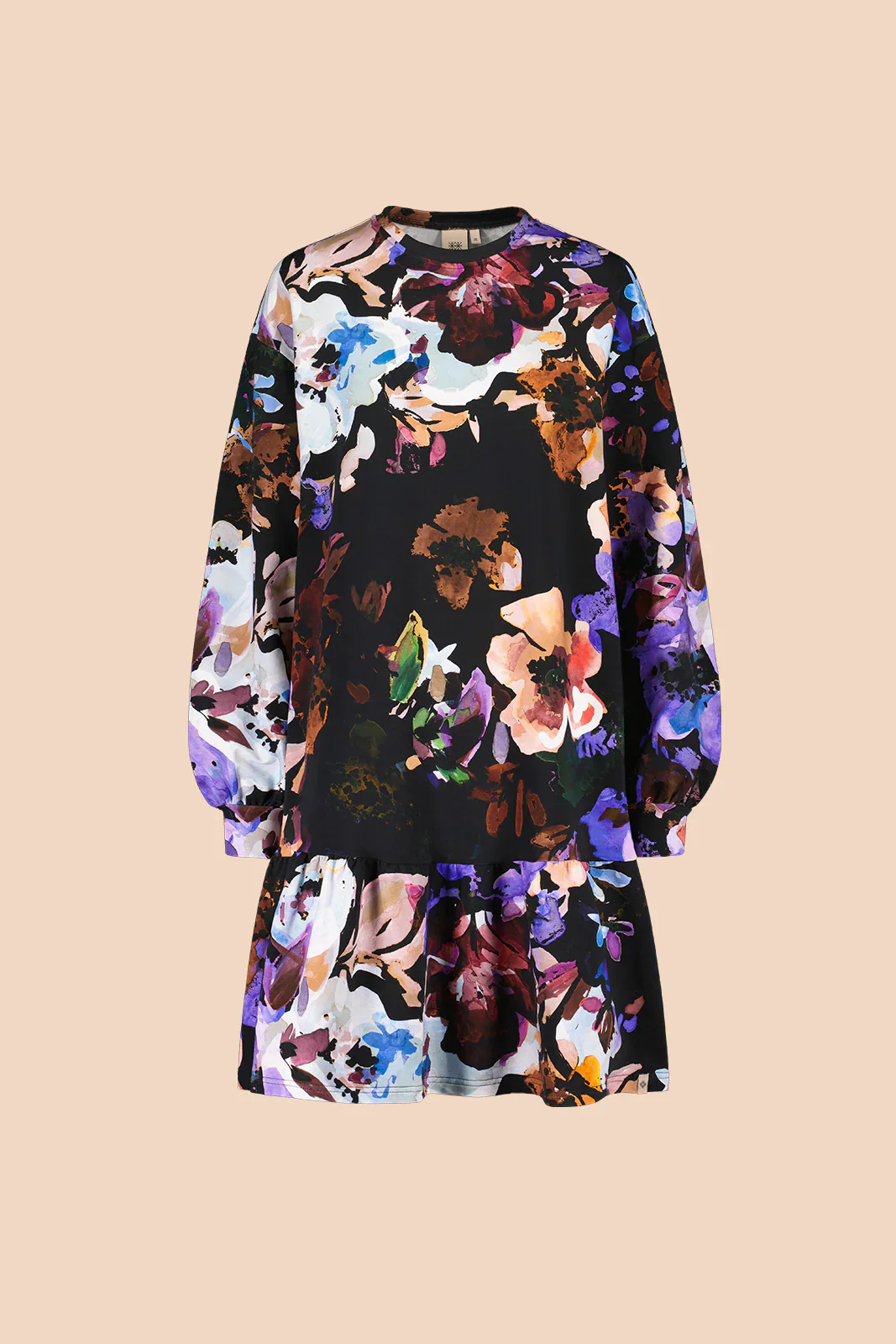 Ruffle Sweatshirt Dress, Black Anemone - Image 2