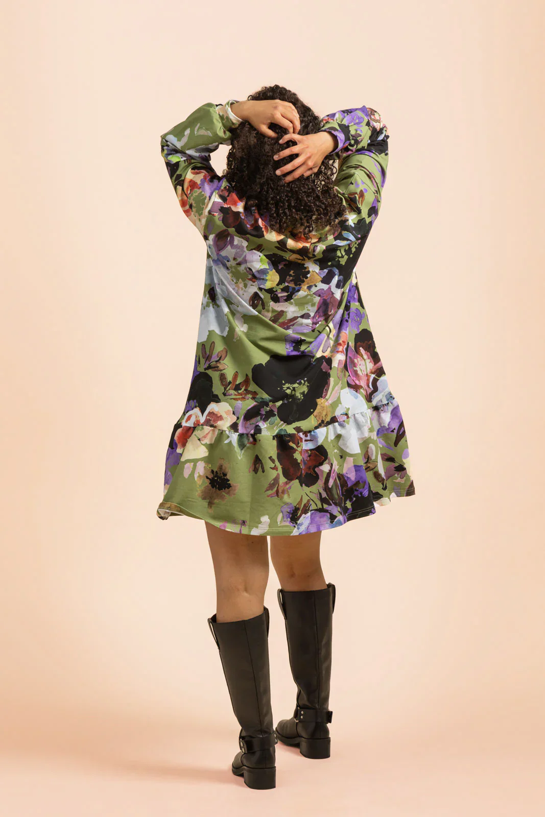 Ruffle Sweatshirt Dress, Olive Anemone - Image 3