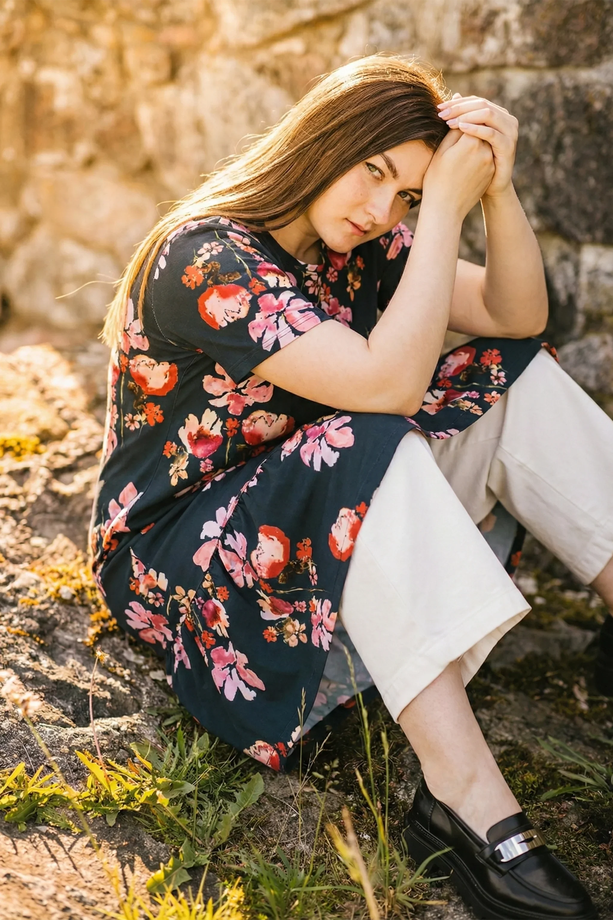Ruffle T-Shirt Dress, Cherry Blossom Navy