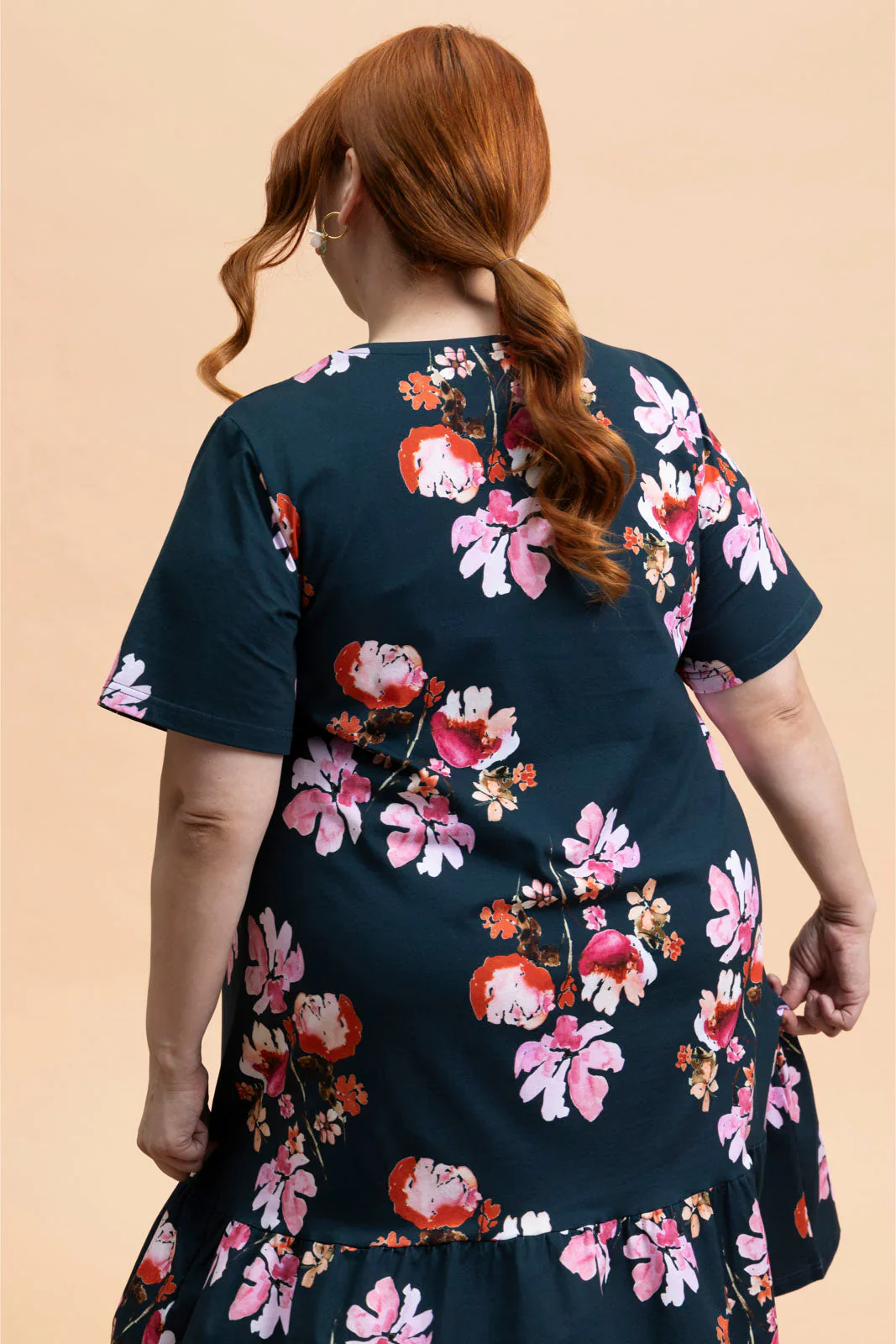 Ruffle T-Shirt Dress, Cherry Blossom Navy - Image 4