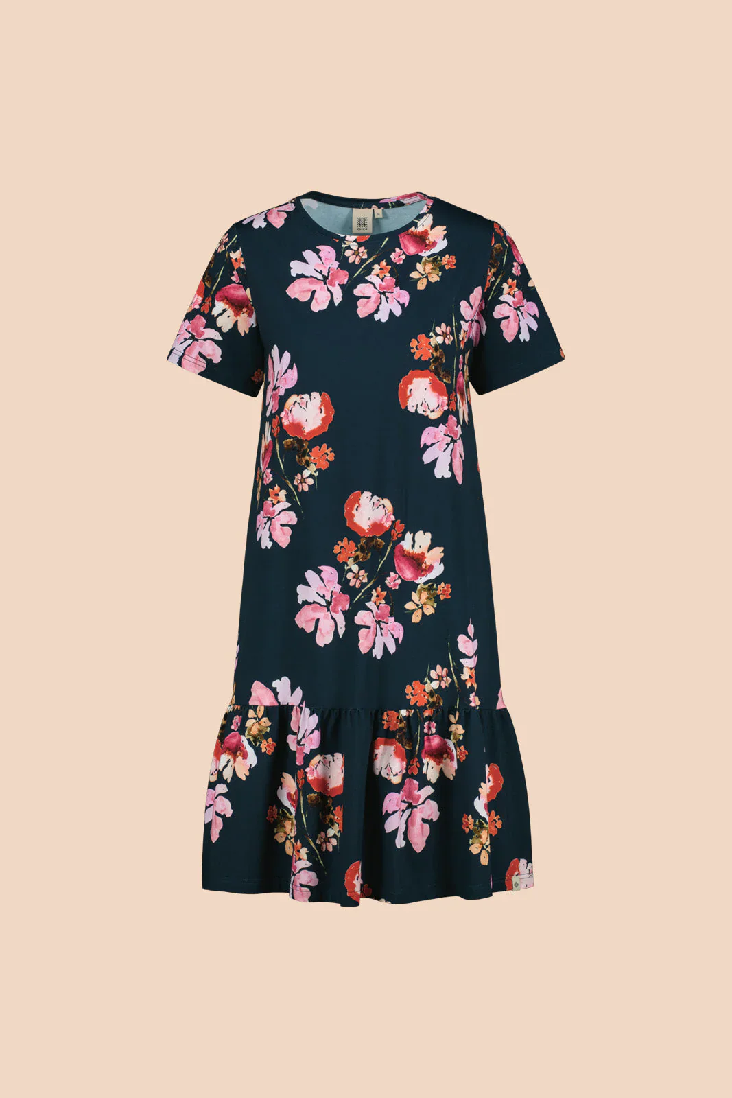 Ruffle T-Shirt Dress, Cherry Blossom Navy - Image 6