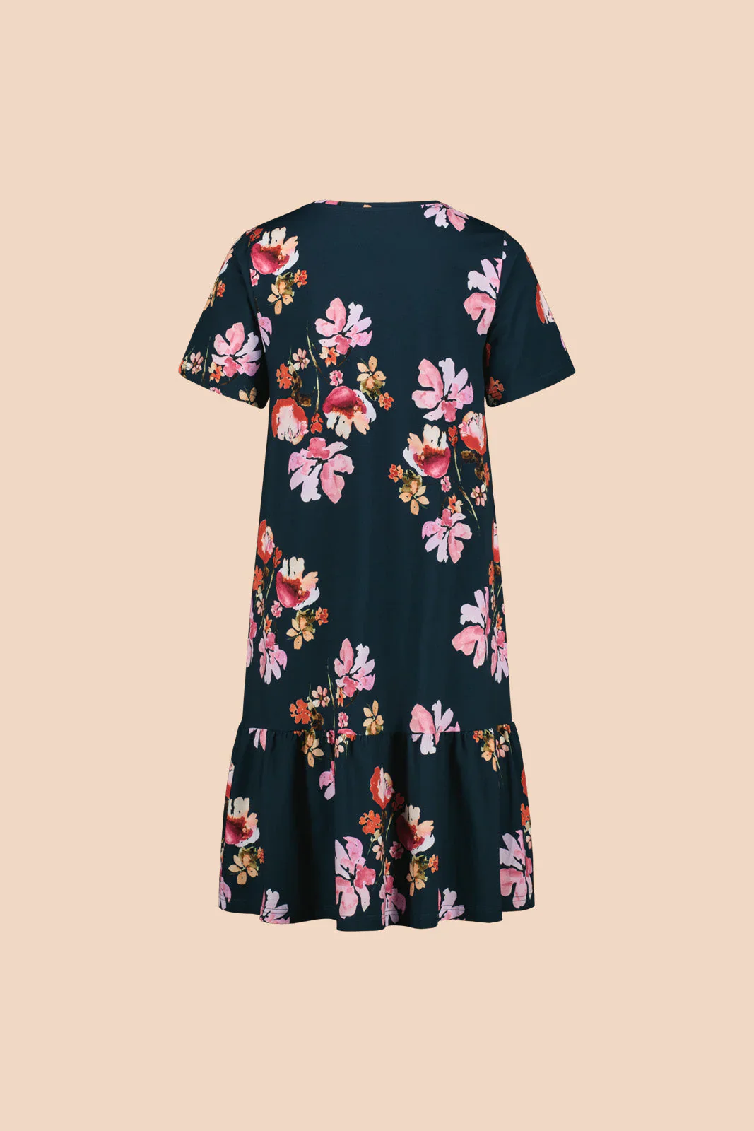 Ruffle T-Shirt Dress, Cherry Blossom Navy - Image 7