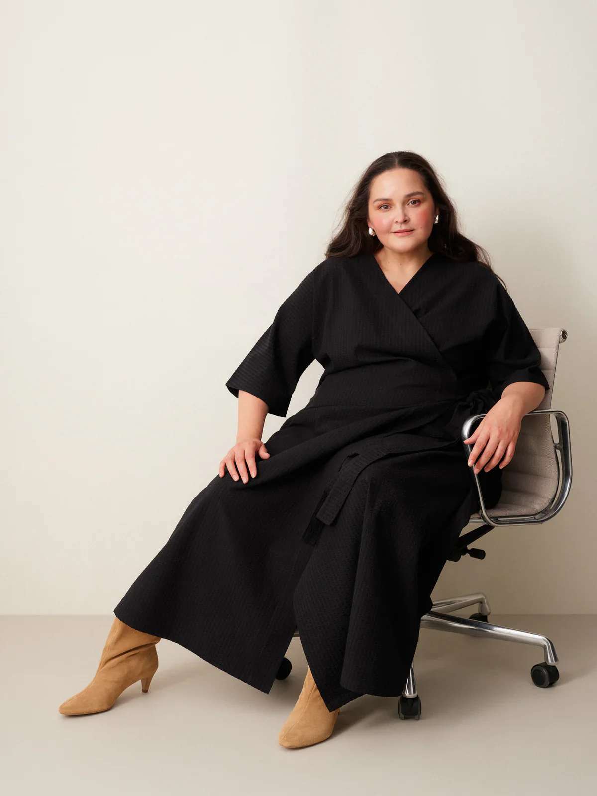 Seersucker Wrap Dress, Black - Image 5
