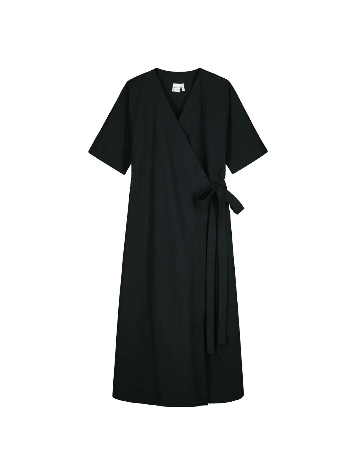 Seersucker Wrap Dress, Black - Image 7