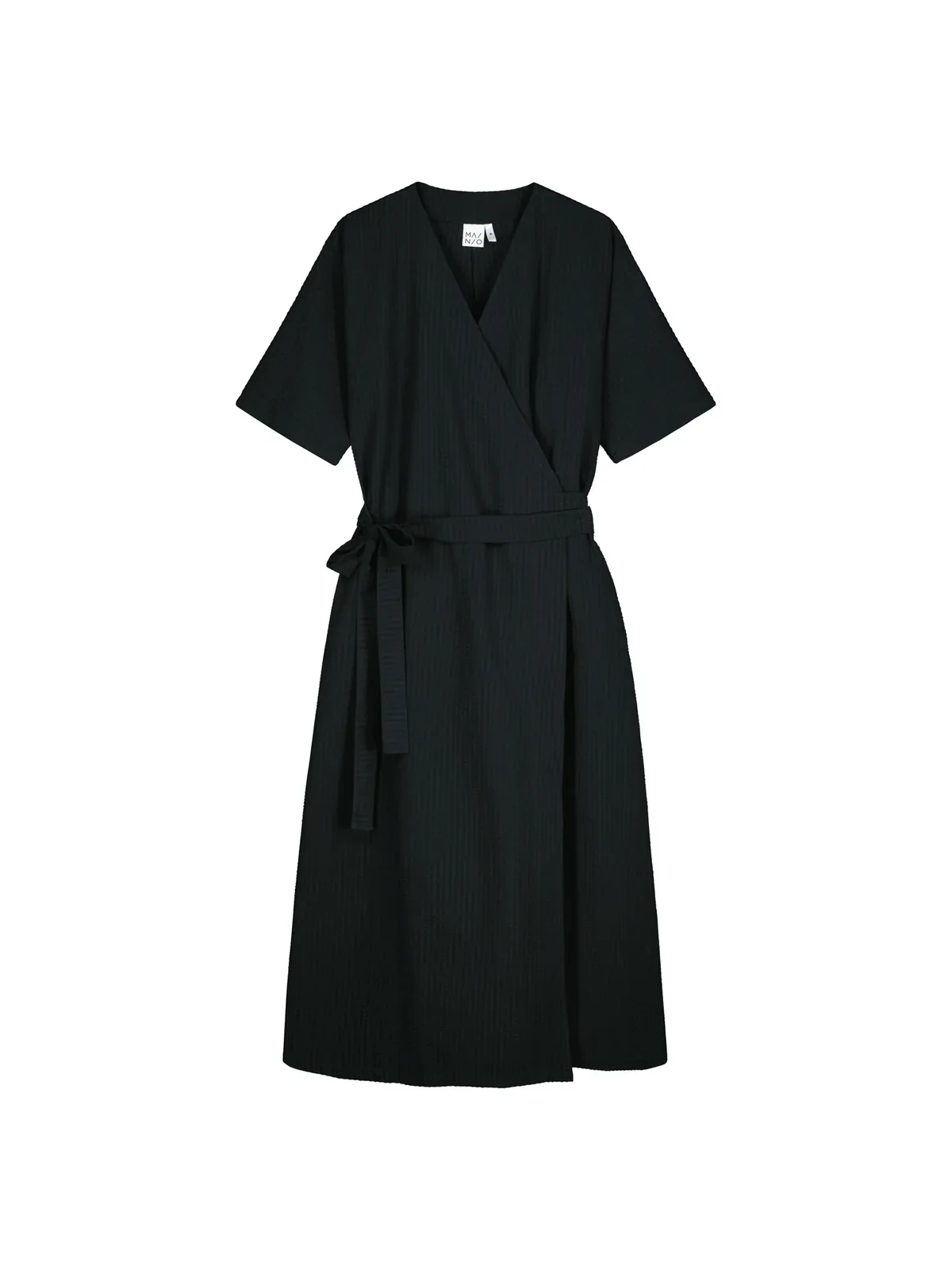 Seersucker Wrap Dress, Black - Image 8