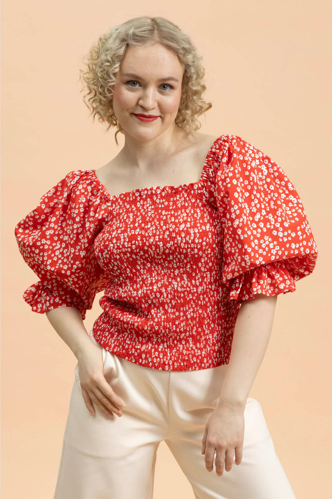 Smock Blouse, Flora Red