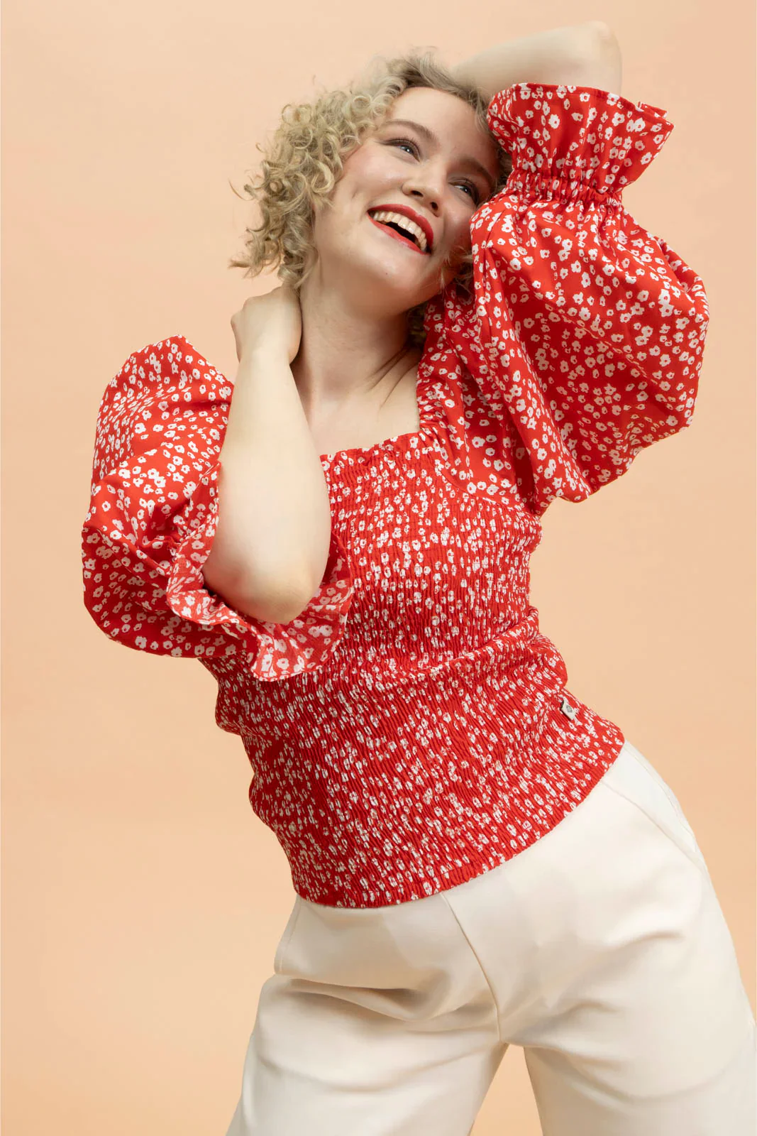 Smock Blouse, Flora Red - Image 3