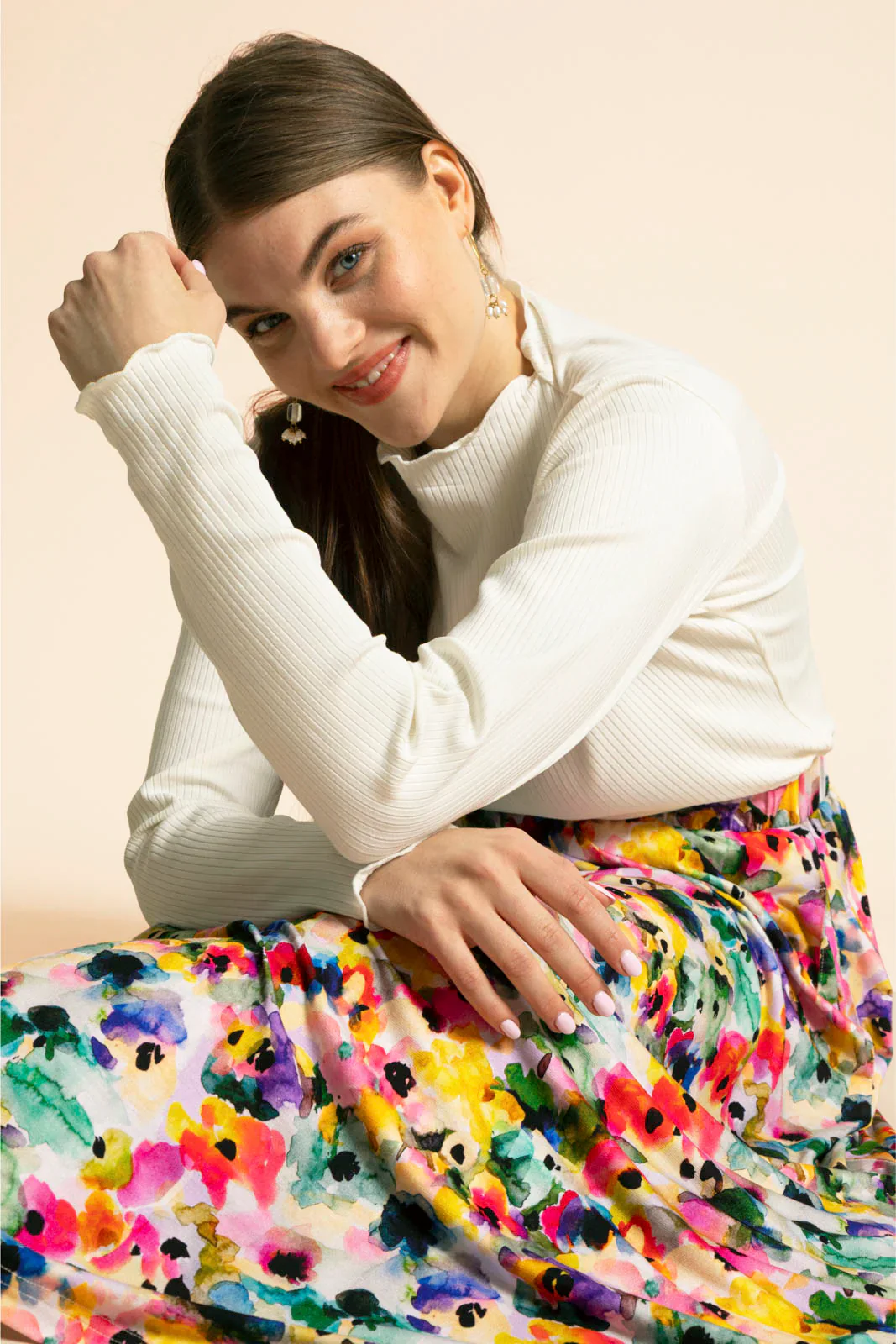 Soft Midi Skirt, Aquarelle Bloom - Image 3