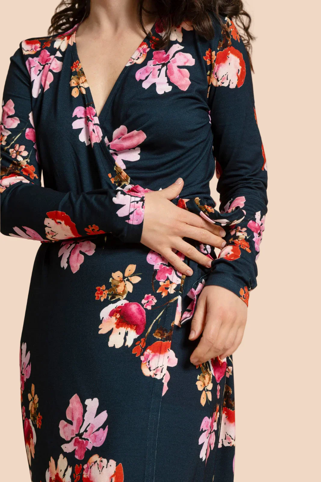 Soft Wrap Dress, Cherry Blossom Navy - Image 5