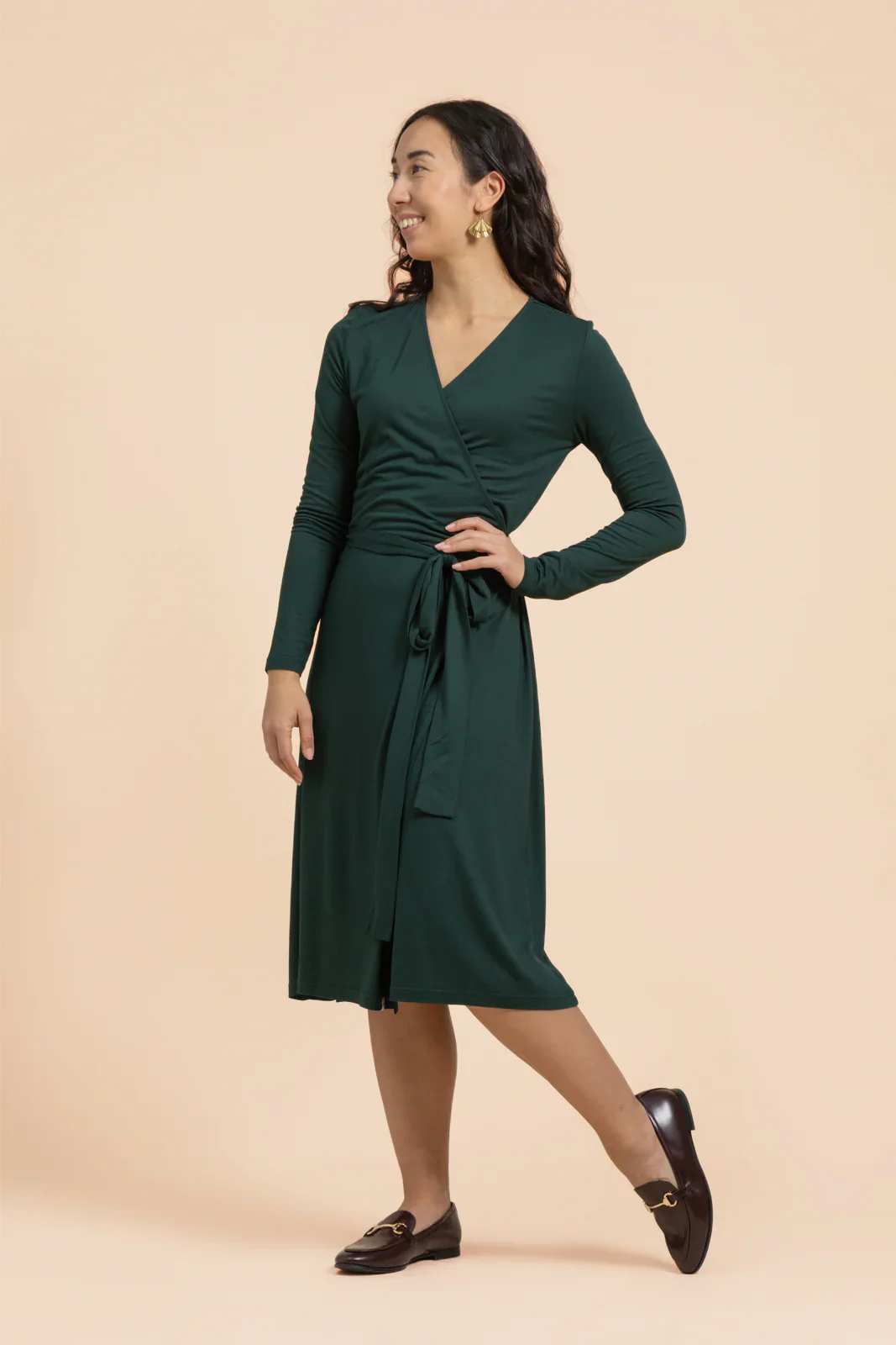 Soft Wrap Dress, Dark Green