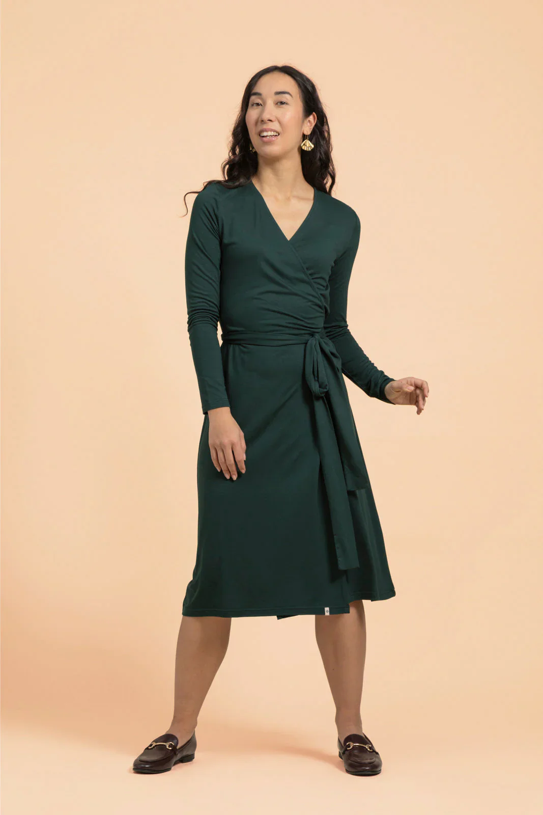 Soft Wrap Dress, Dark Green - Image 3