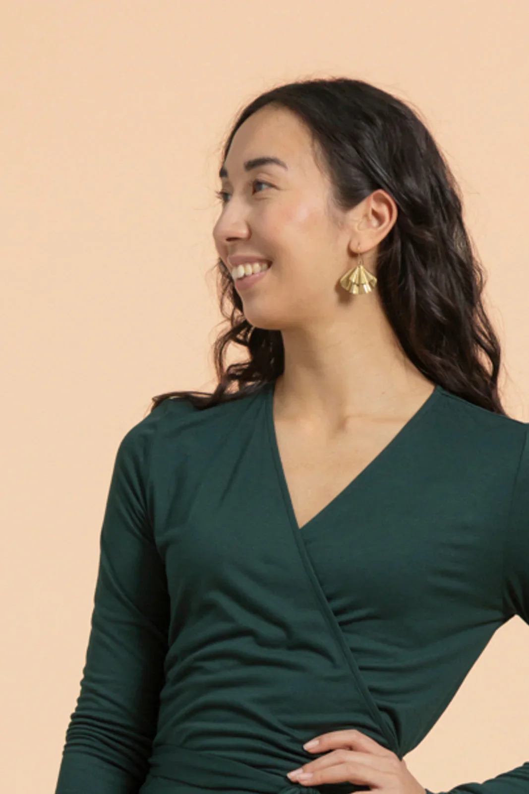 Soft Wrap Dress, Dark Green - Image 5
