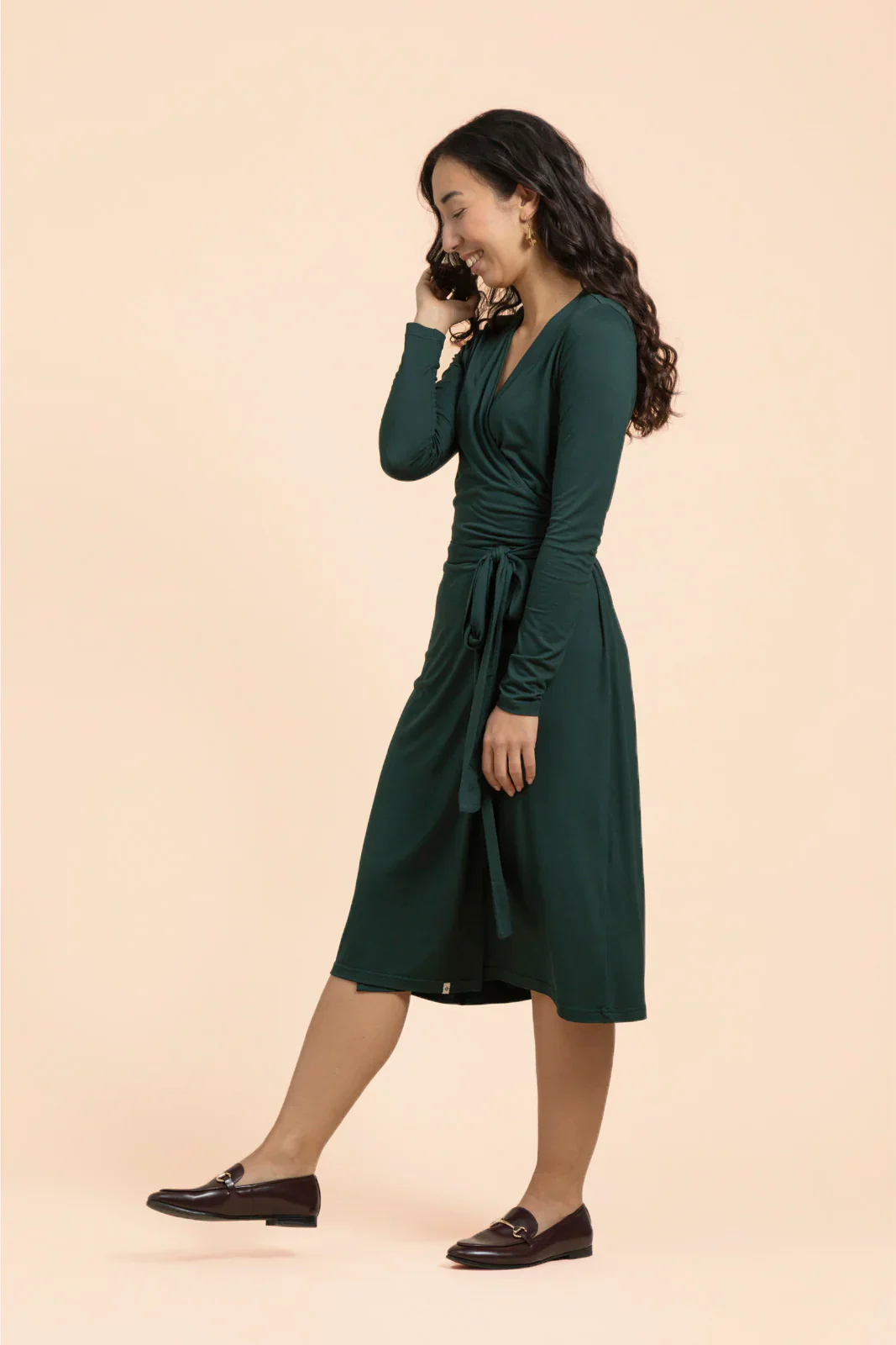 Soft Wrap Dress, Dark Green - Image 6