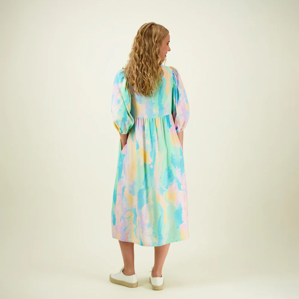 Sunset Puff Sleeve Midi Dress, Multicolour - Image 4