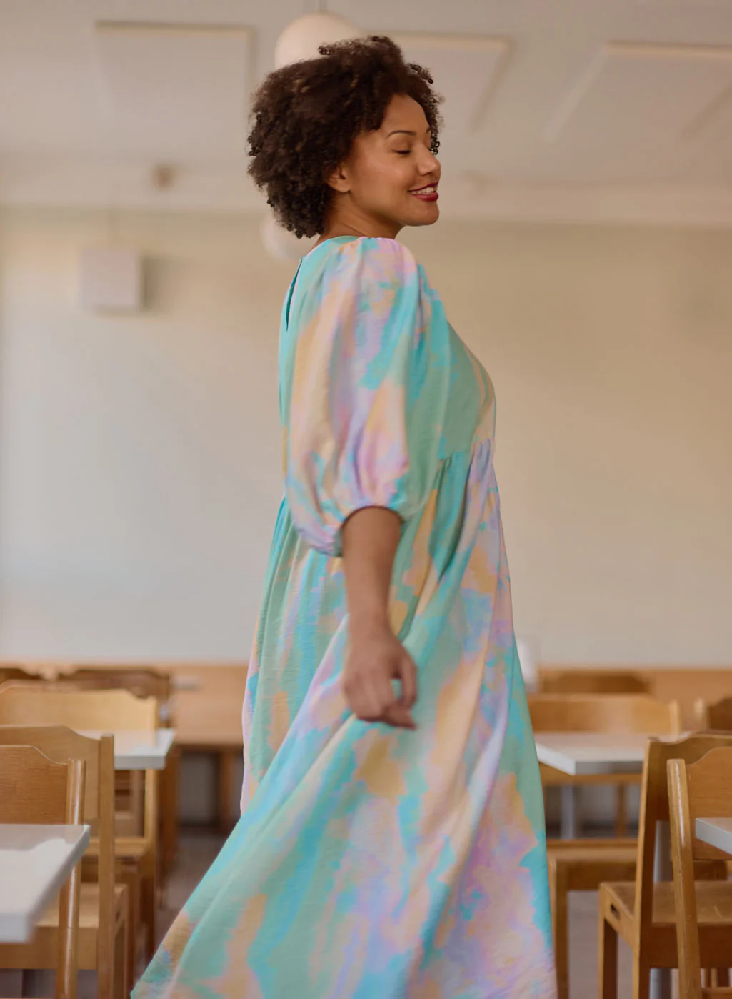 Sunset Puff Sleeve Midi Dress, Multicolour - Image 5