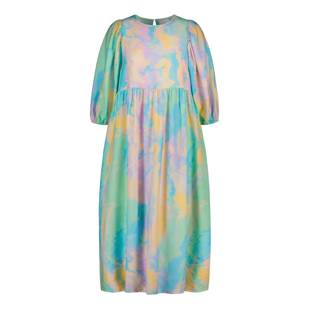 Sunset Puff Sleeve Midi Dress, Multicolour - Image 7