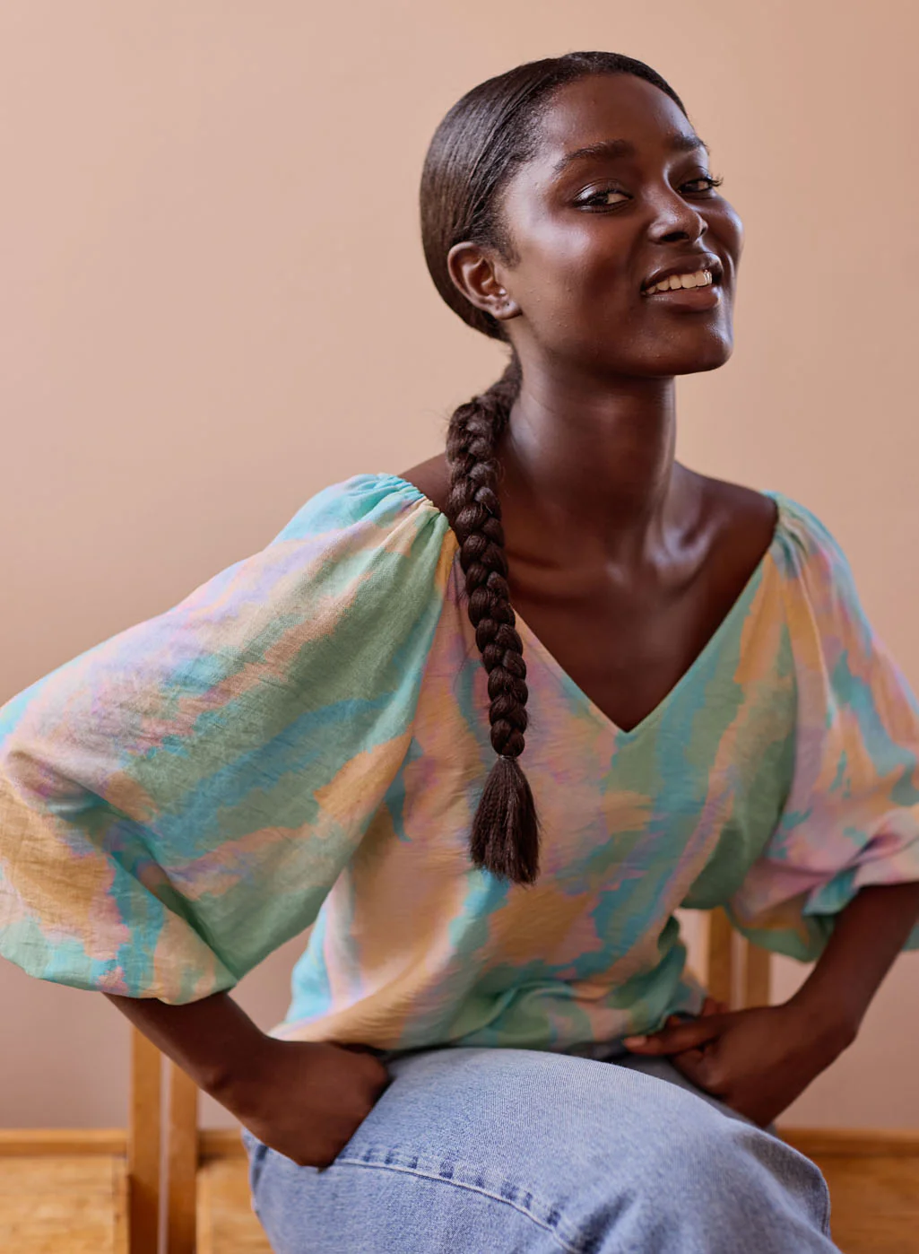 Sunset Volume Sleeve Blouse, Multicolour - Image 7
